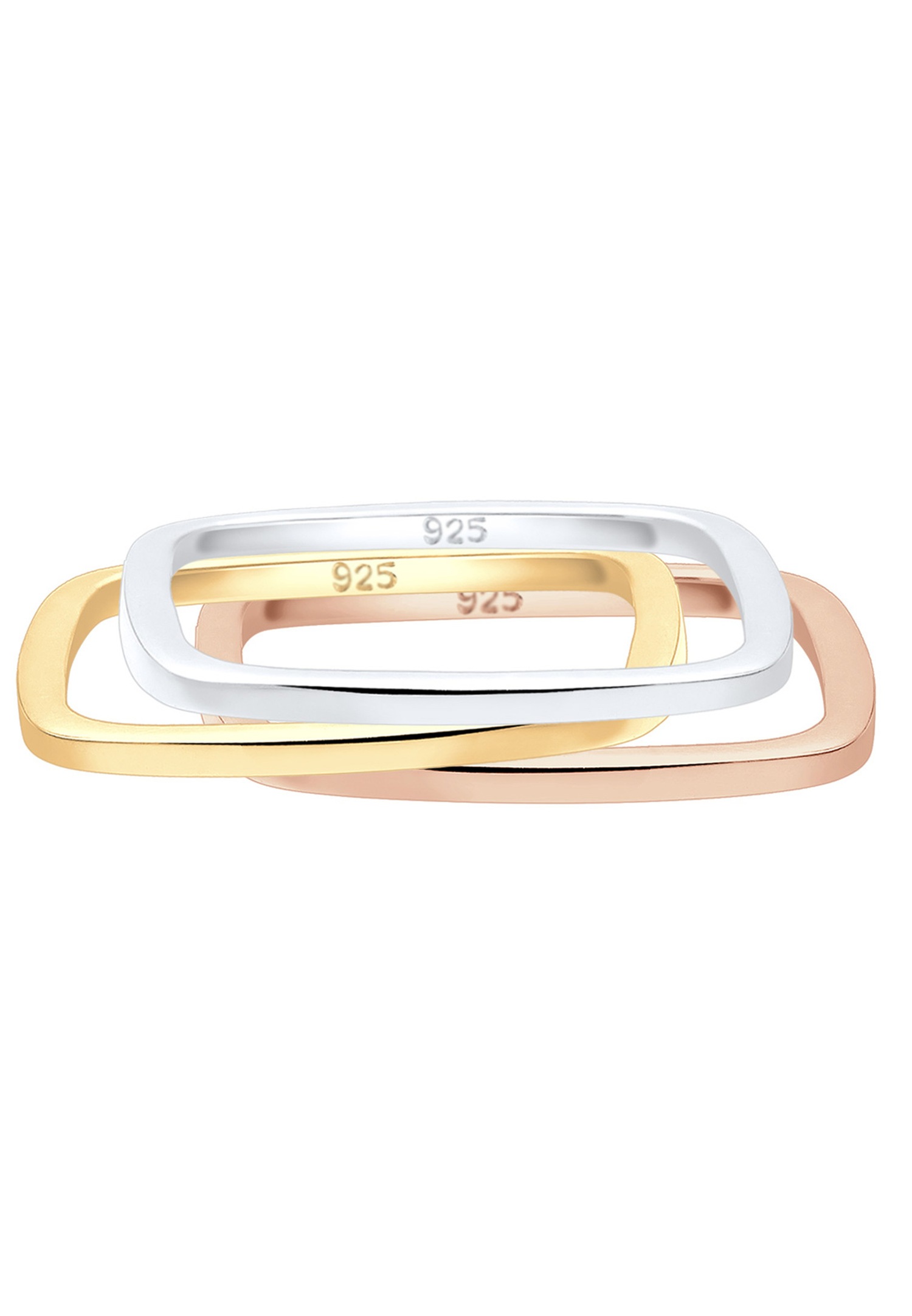 Conjunto básico de pelo tricolor cuadrilateral de Elli para mujer en plata de ley 925