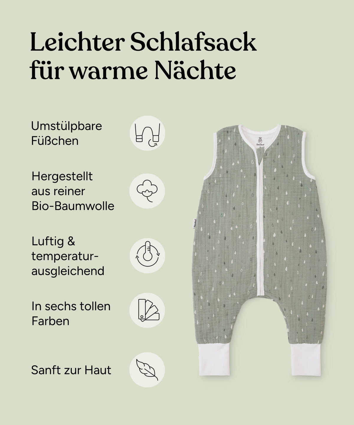Musselin Sommerschlafsack mit Beinen