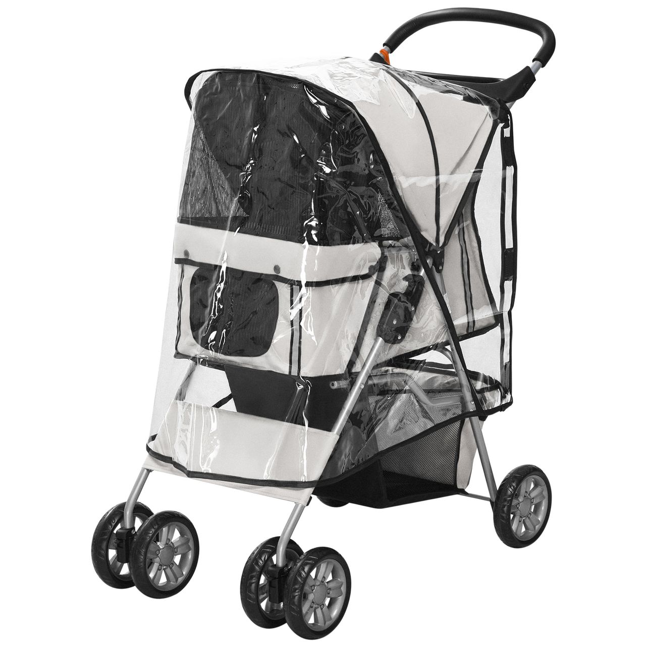PawHut Hundetrolley, faltbarer Hundebuggy, Hundewagen mit Regenverdeck, Grau