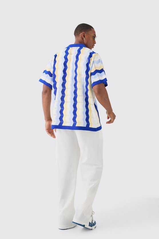 Kastiges gestreiftes Oversize Strick-Hemd