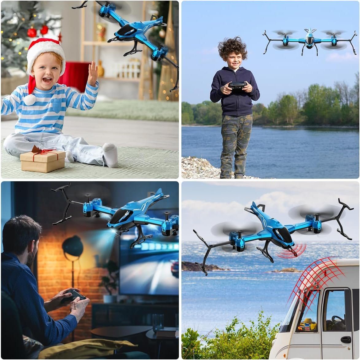 VATOS Drohne (Mit LED Licht, Indoor, Spielzeug Kinder, Leichte für 15 Min. Spaß. Innovatives Quad-Flügeldesign 360° Flip)