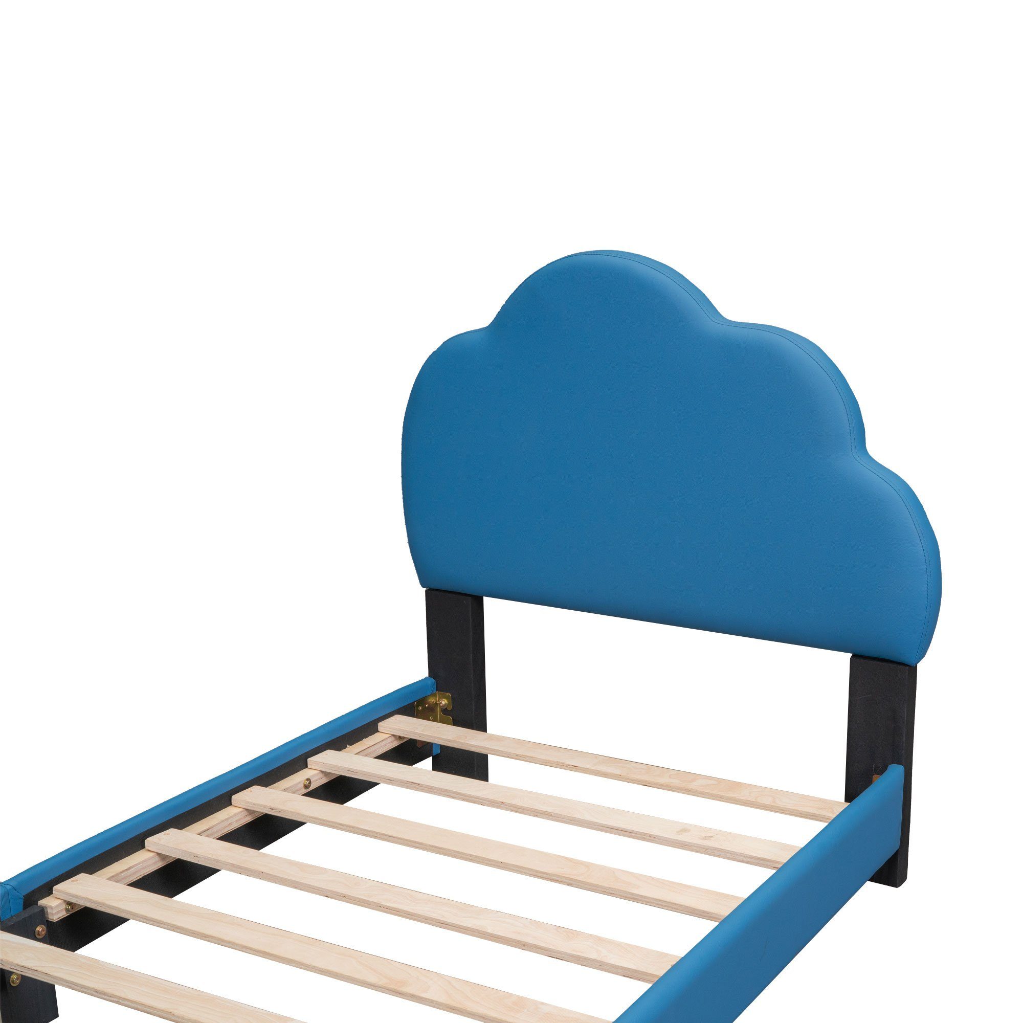 Flieks Polsterbett, Kinderbett Einzelbett mit Wolkenform Kopfteil 90x200cm Kunstlederbezug