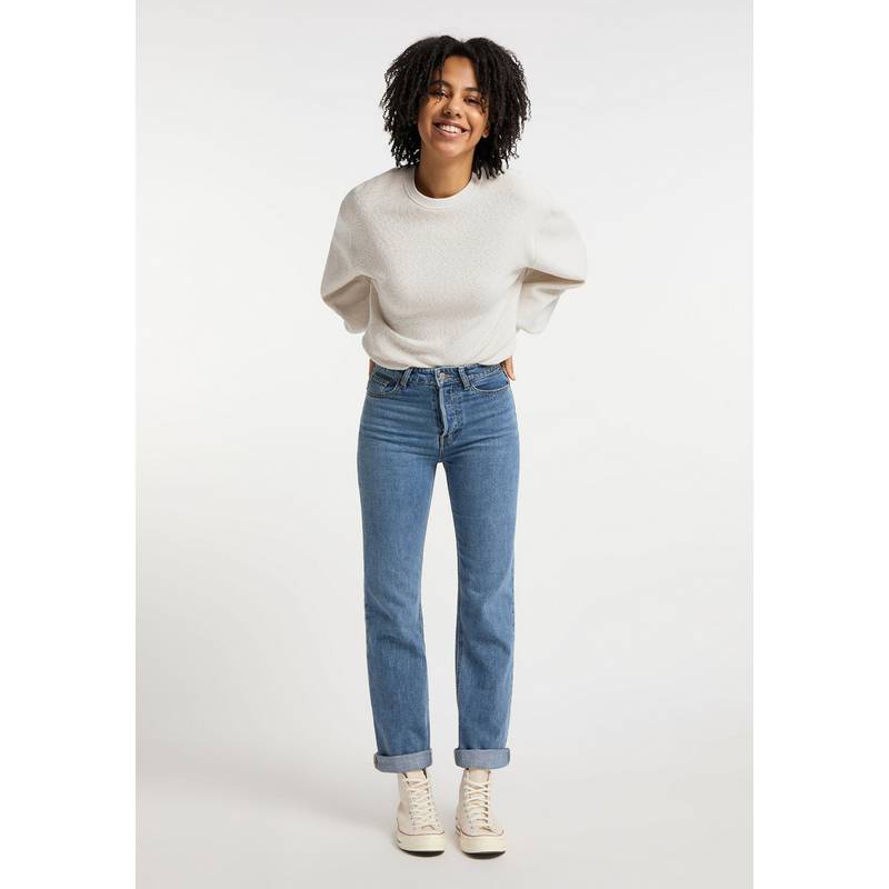 SOMWR Puffy Sleeve Sweater With Contrast Neck Rundhalspullover Damen