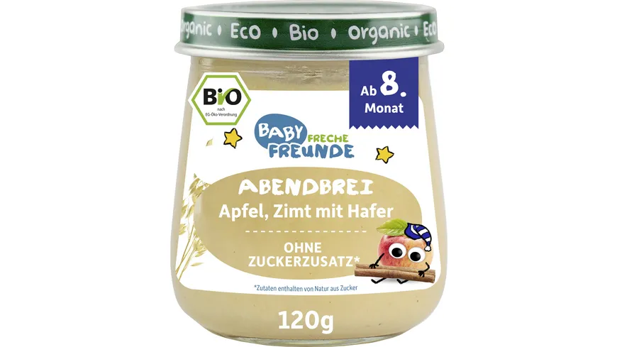 Freche Freunde Bio Gläschen Abendbrei Apfel, Zimt mit Hafer 120 g