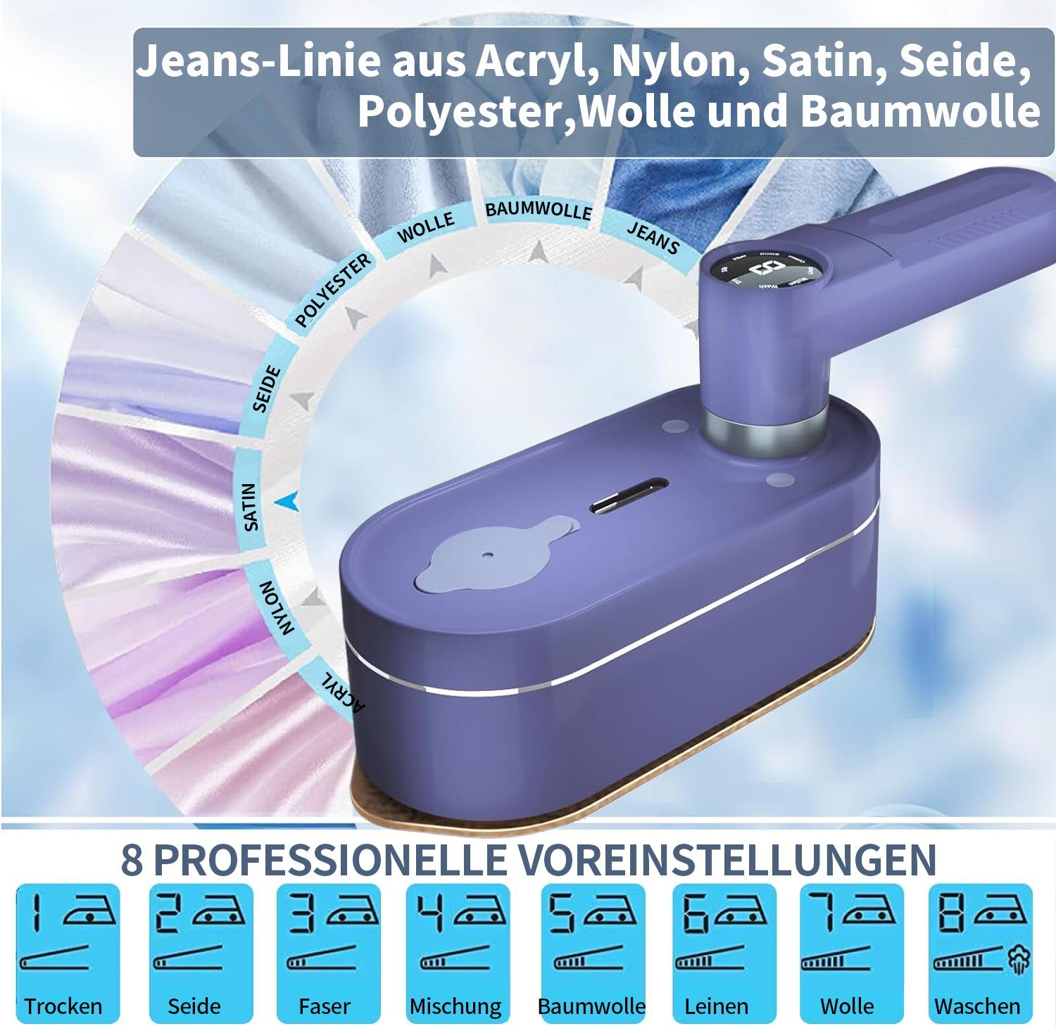 JOEAIS Reise-Dampfbügeleisen Reise Bügeleisen Mini Kabellos Dampfbügeleisen Klein 1200W 120ML, LED Display 20s Quick Heating Iron Steamer für Zuhause und Unterwegs