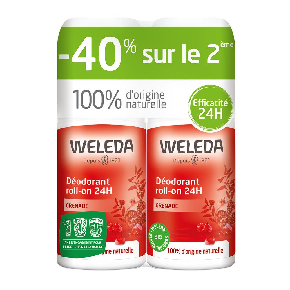 WELEDA Duo Déodorant roll-on 24H Grenade - 2 x50 ml Hygiène