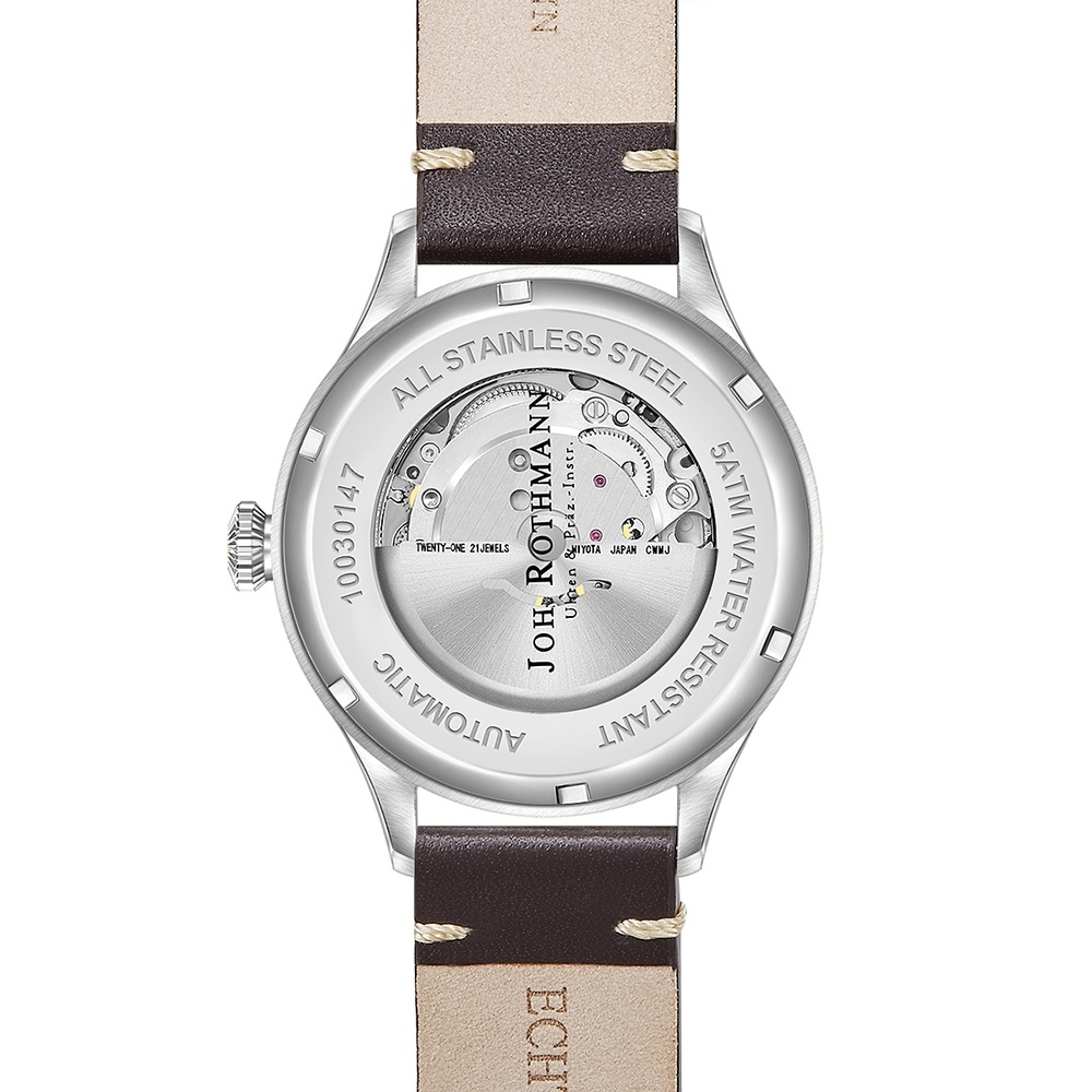 Joh. Rothmann Montre automatique Flight en Argent Cuir véritable en Marron Montre