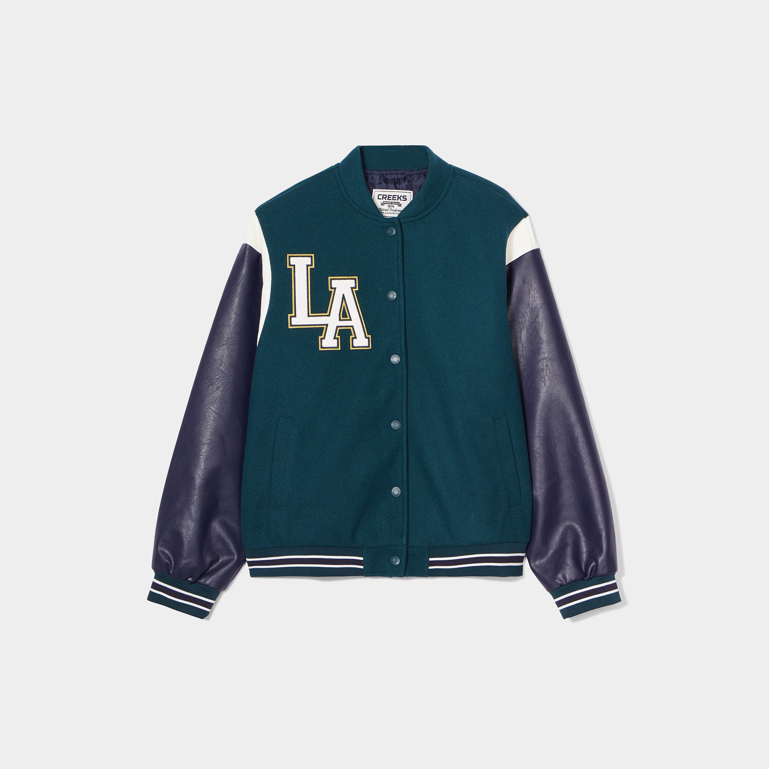 Veste varsity manches simili cuir Creeks vert émeraude femme | La Halle