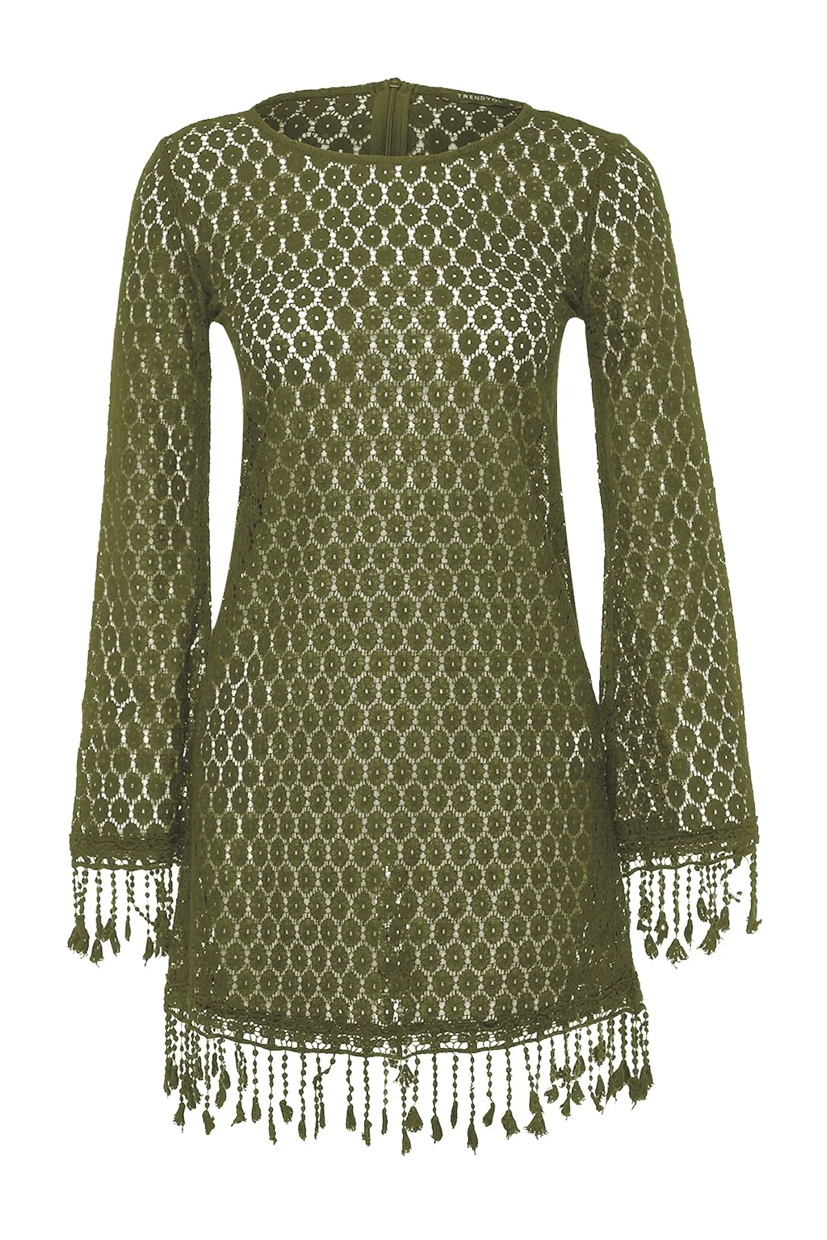 Trendyol Collection  Khakifarbenes, gestricktes Mini-Strandkleid mit Quasten TBESS23EL00170