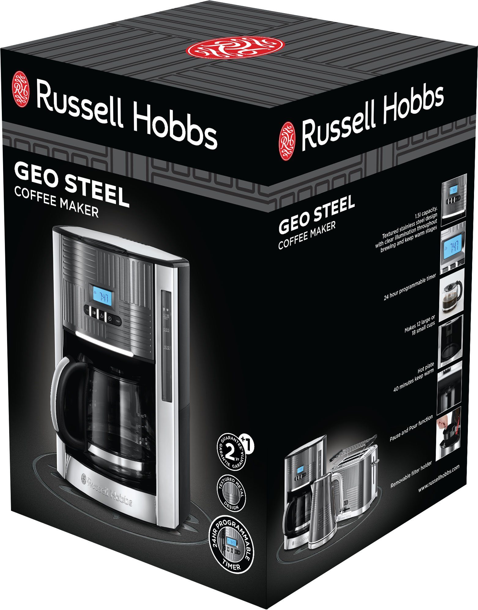 RUSSELL HOBBS Filterkaffeemaschine Geo Steel 25270-56, 1,5l Kaffeekanne, Papierfilter 1x4