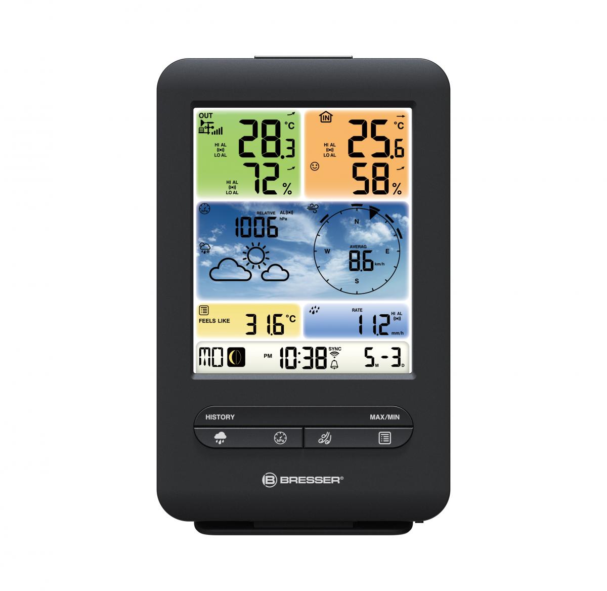 Bresser WLAN Farb-Wetter Center mit 5-in-1 Profi-Sensor V