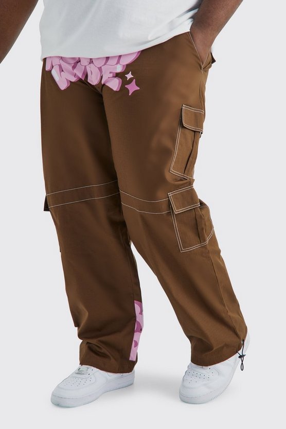 Plus lockere Ripstop Cargo-Hose mit Graffiti-Print