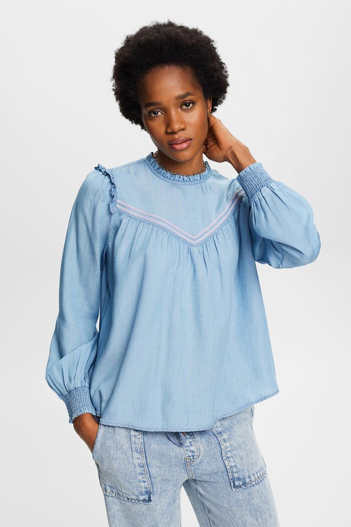 Rüschenbluse in Jeansoptik