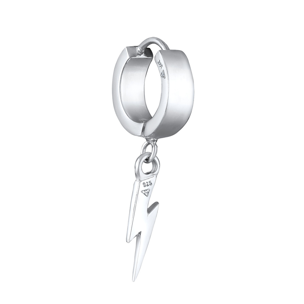 KUZZOI KUZZOI Boucles d'Oreilles Hommes Créole Pendentif Eclair Pièce unique en Argent S Boucles d'oreilles