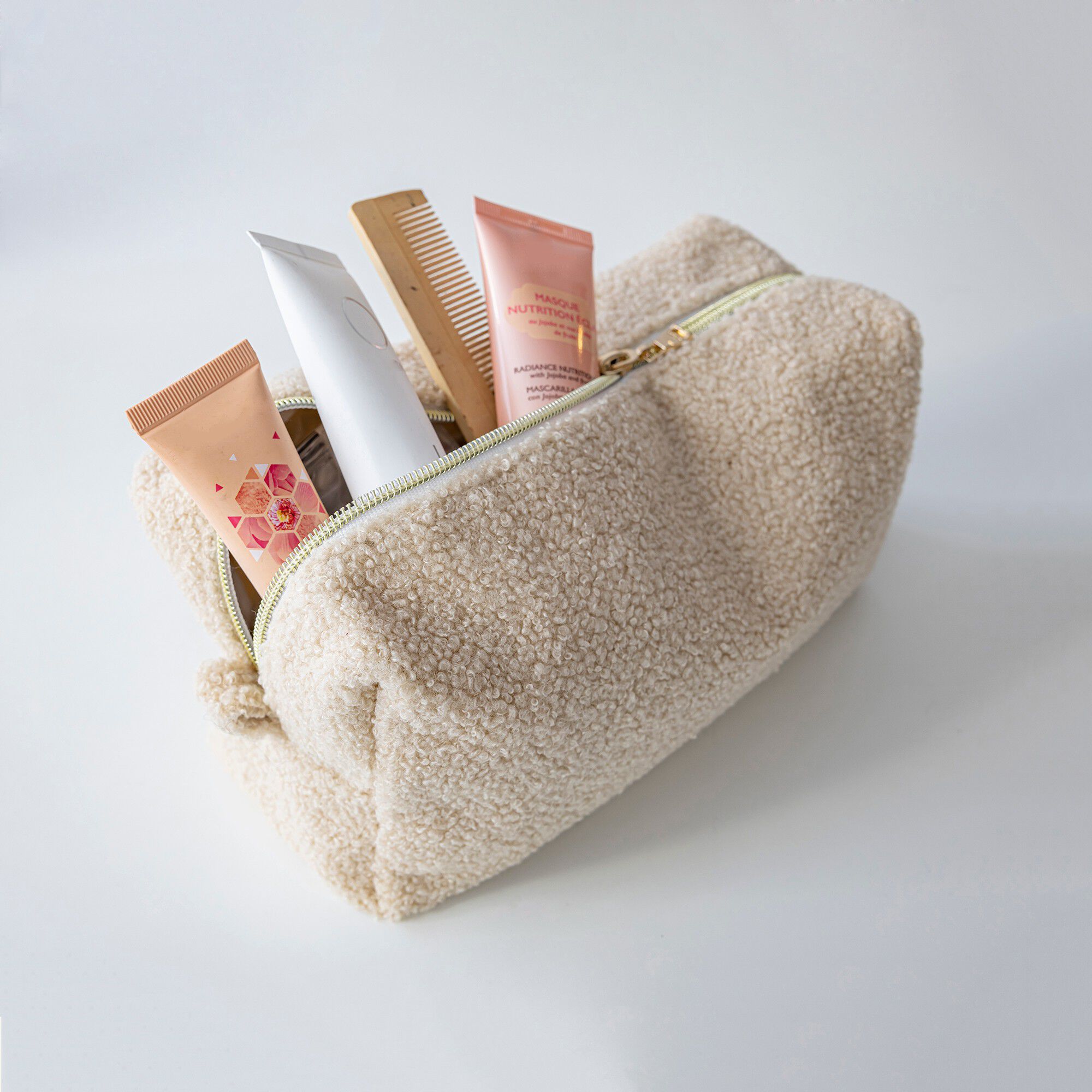 Trousse de toilette en bouclette sherpa