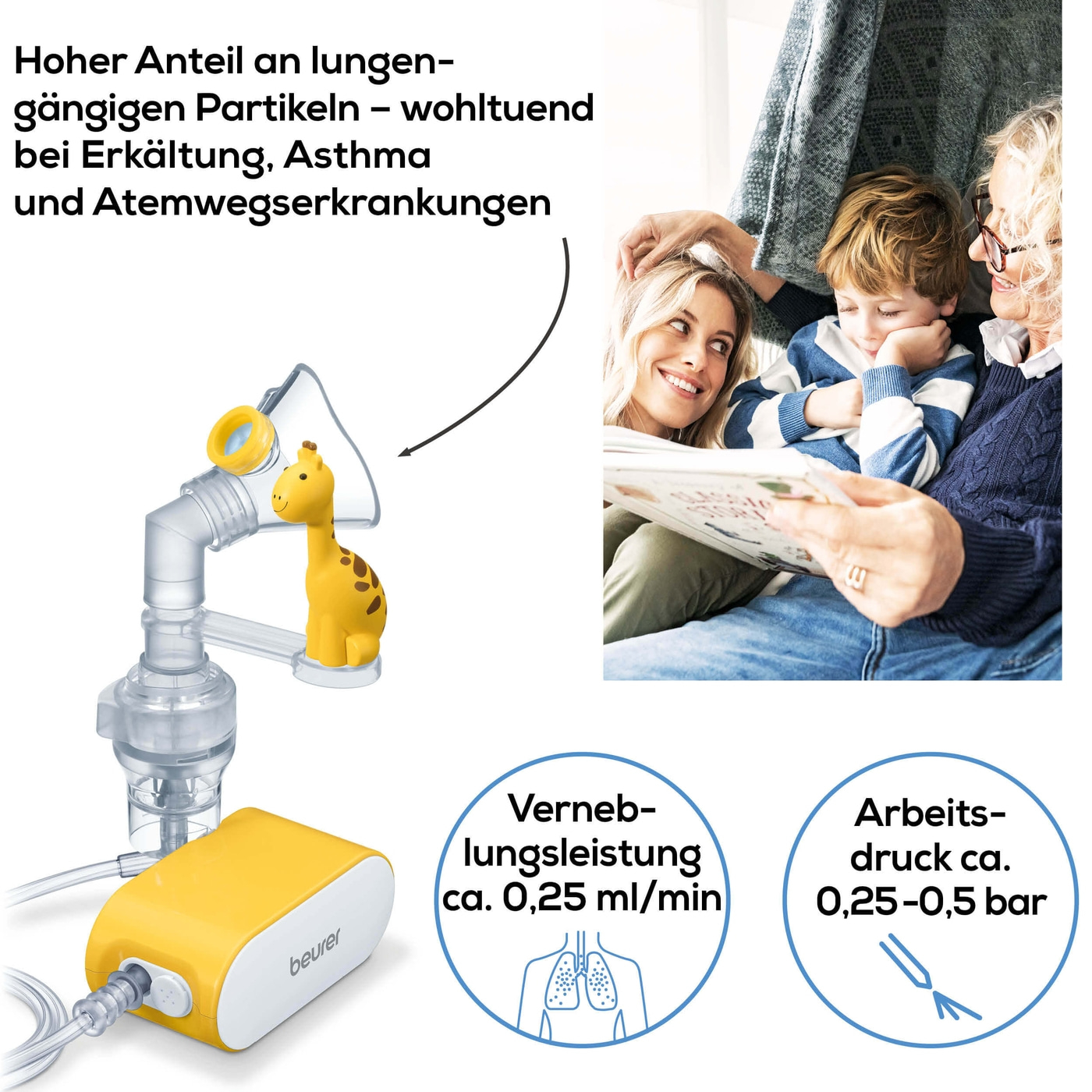 Beurer Inhalator IH 58 Kids-Kinder Inhalator mit Kompressor-Drucklufttechnologie - klein & ideal auf Reisen