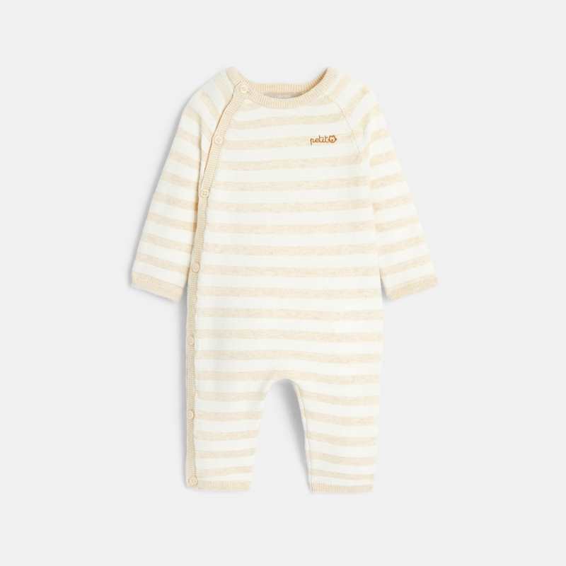 Combinaison en maille tricot rayée blanc naissance