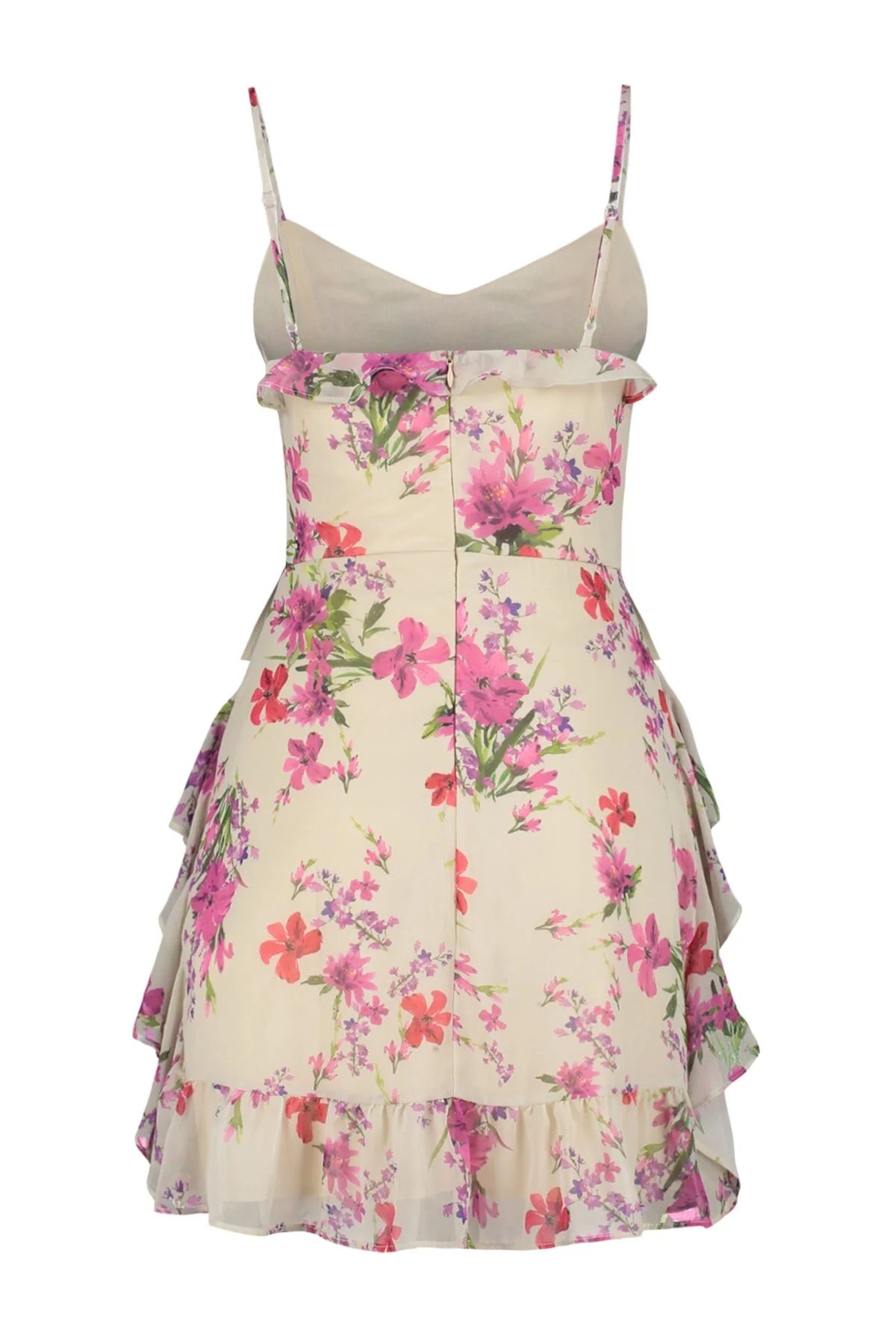 Trendyol Collection  Beigefarbenes, gewebtes A-Linien-Minikleid mit Volant und gefüttertem Blumendruck TWOSS20EL1267