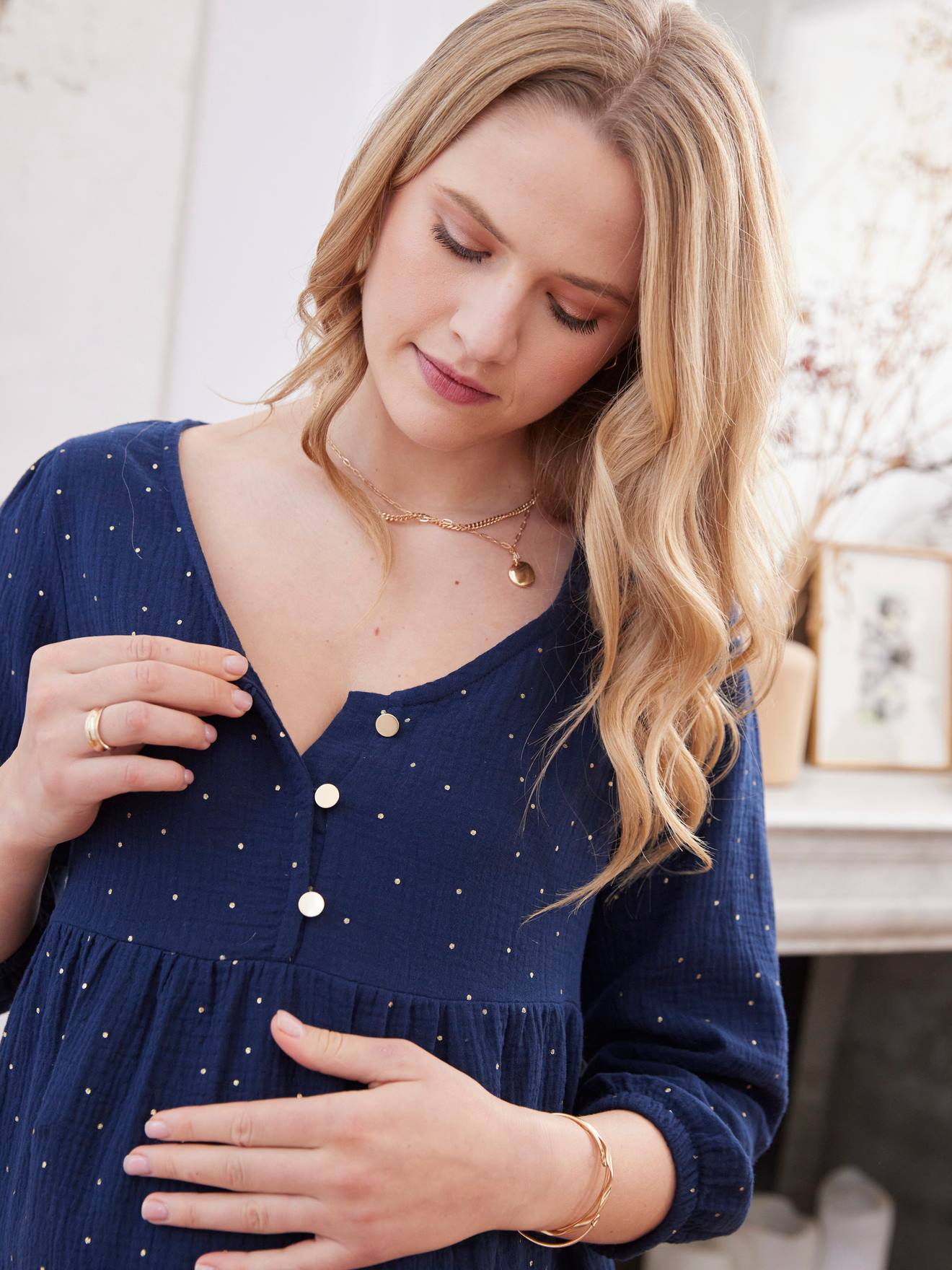 Vertbaudet Bluse mit 3/4-Ärmel für Schwangerschaft & Stillzeit - blau