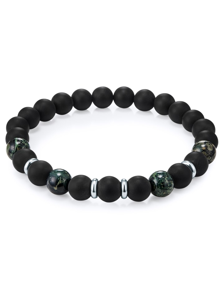 True Rebels Armband Achat schwarz Bird Stone grün in schwarz günstig kaufen 20,5 cm