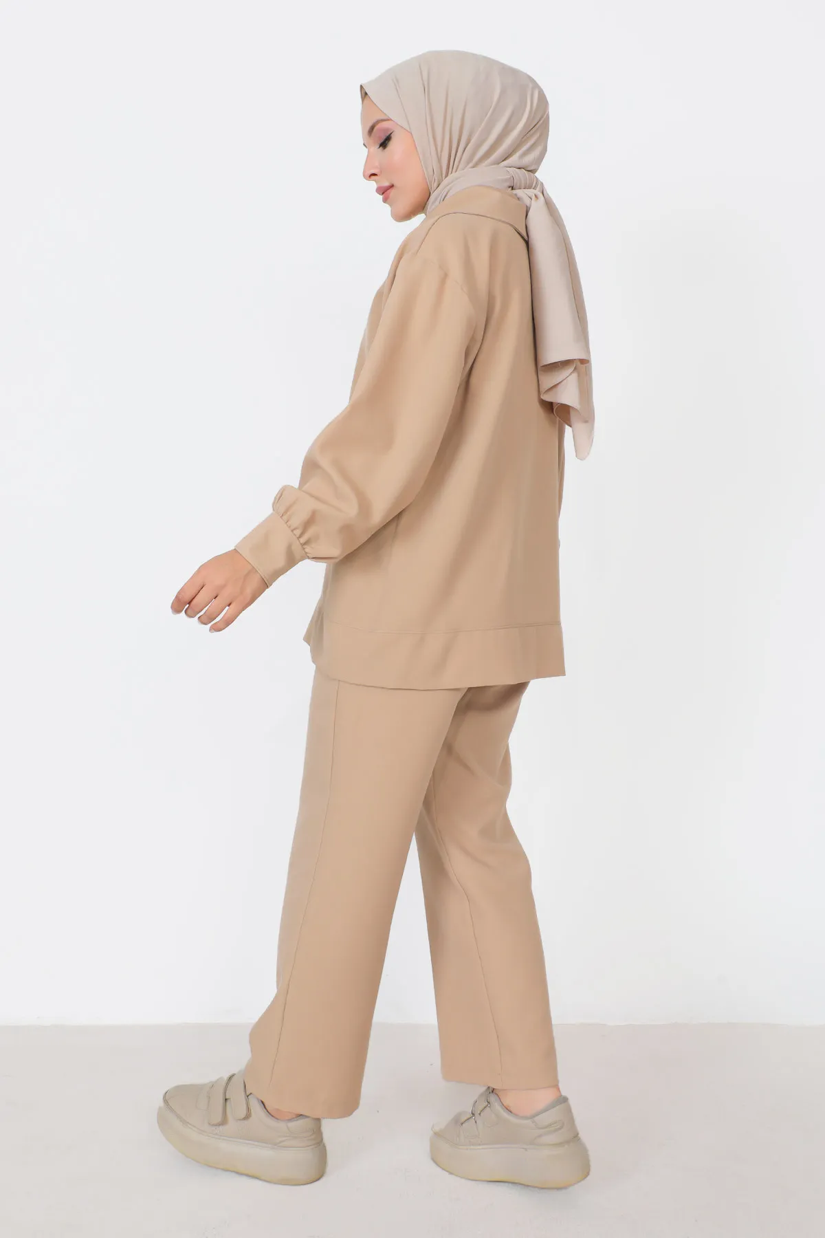 Tesettür Dünyası  Doppelanzug mit Reißverschluss TSD230905 Beige