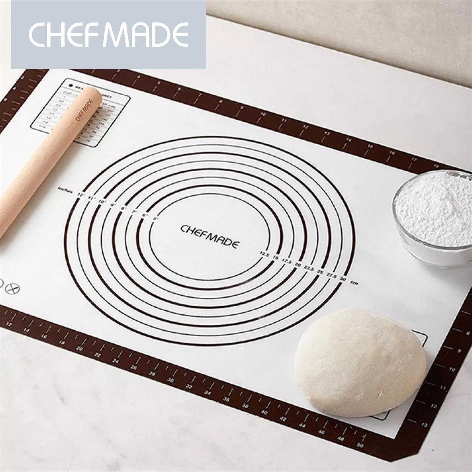 Chefmade Backmatte Ausrollmatte für Teig mit Messskalen, antihaft, lebensmittelechtes Silikon (CHEFMADE, 60cm rechteckige Backmatte, 600x400mm, Silikon-Backmatte, Backmatte, Backunterlage, antihaft, Backzubehör, 1-tlg., Premium), Backmatte Silikon -