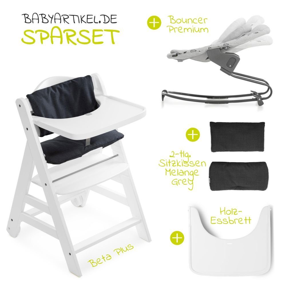 Hauck Hochstuhl Beta Plus White Newborn Set (Set, 5 St), Babystuhl ab Geburt inkl. Aufsatz für Neugeborene, Tisch, Sitzauflage