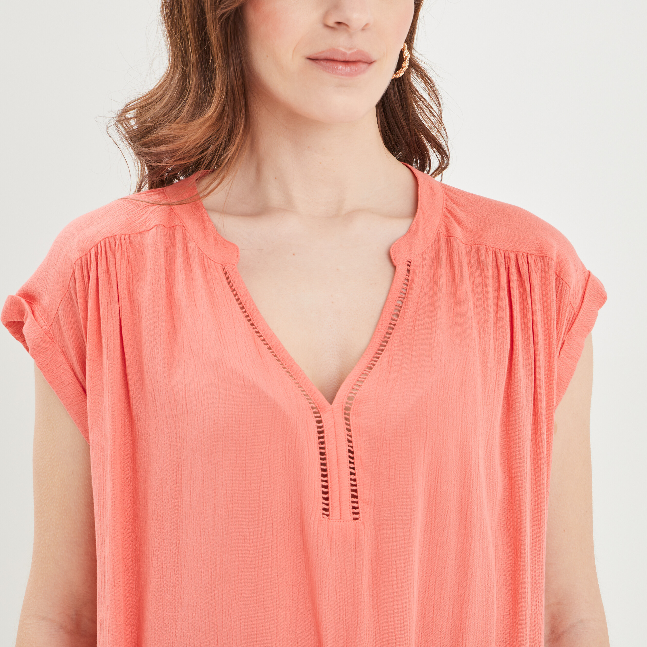 Blouse manches courtes rose corail femme | La Halle