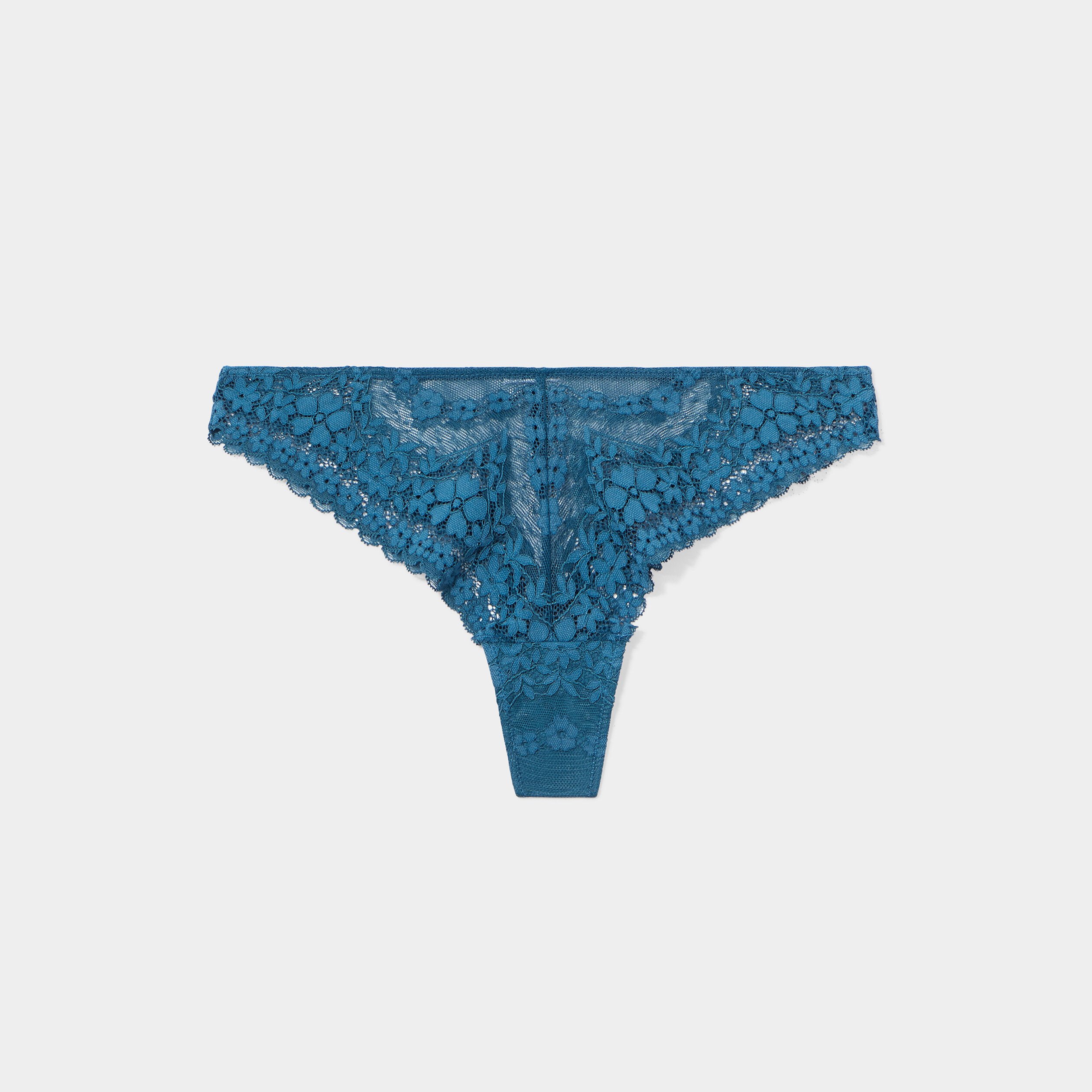 Tanga en dentelle et plumetis bleu canard femme | La Halle