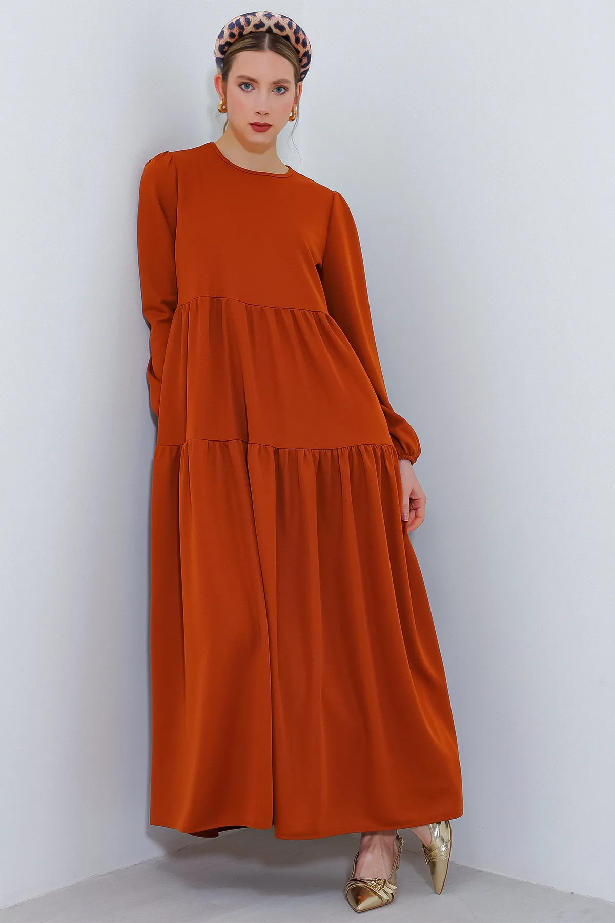 Bigdart  Hellbraunes langes gestricktes Hijab-Kleid für Damen 2482