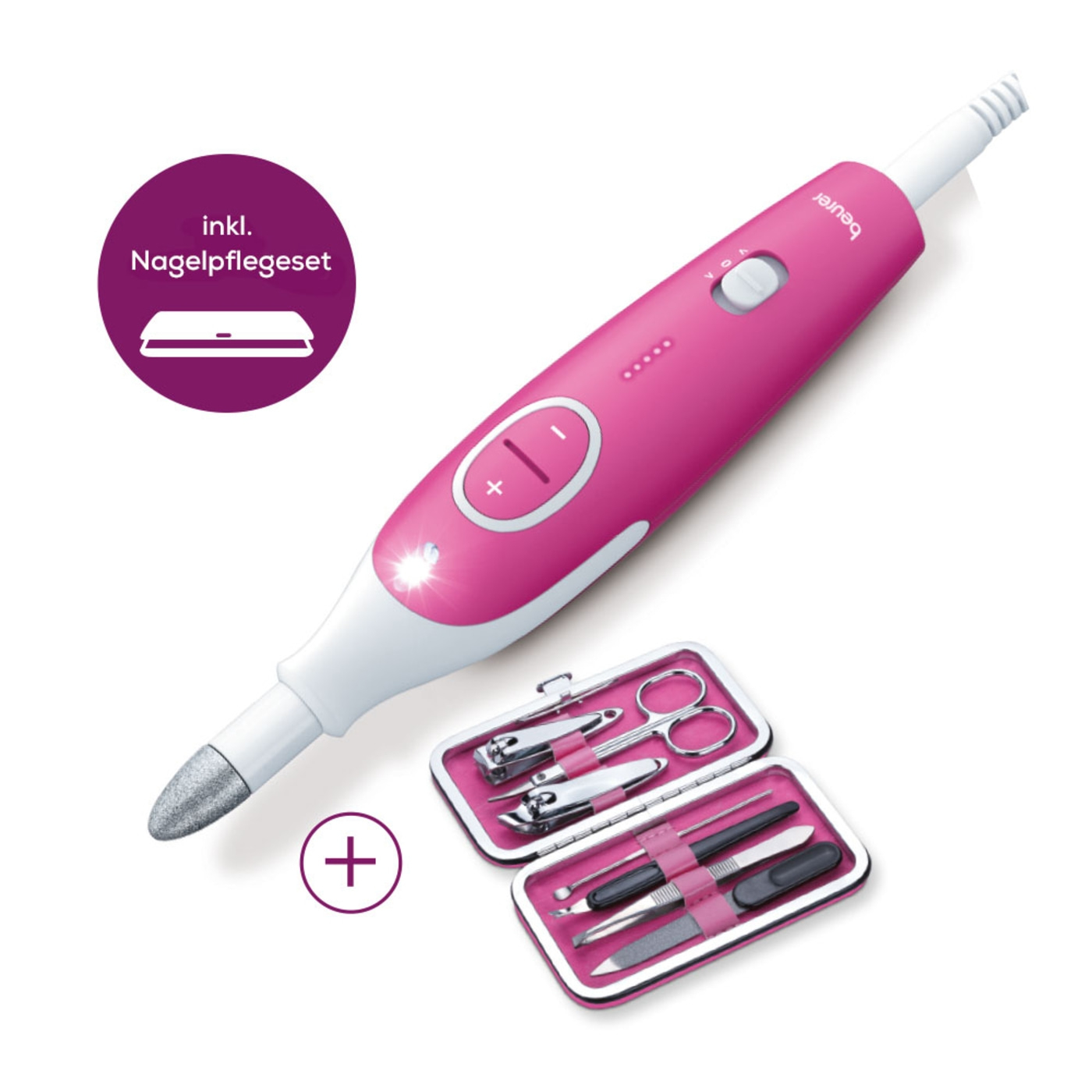 Beurer Maniküre-/Pediküreset MP 44-Nagelfräser für Maniküre & Pediküre mit 7 Aufsätzen inkl. Nagelpflegeset