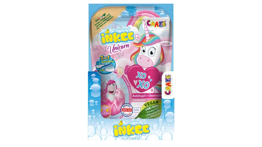 CRAZE - INKEE Unicorn Badekugel mit Popcornduft - mit Überraschung (1 von 6 Figuren) 100 g