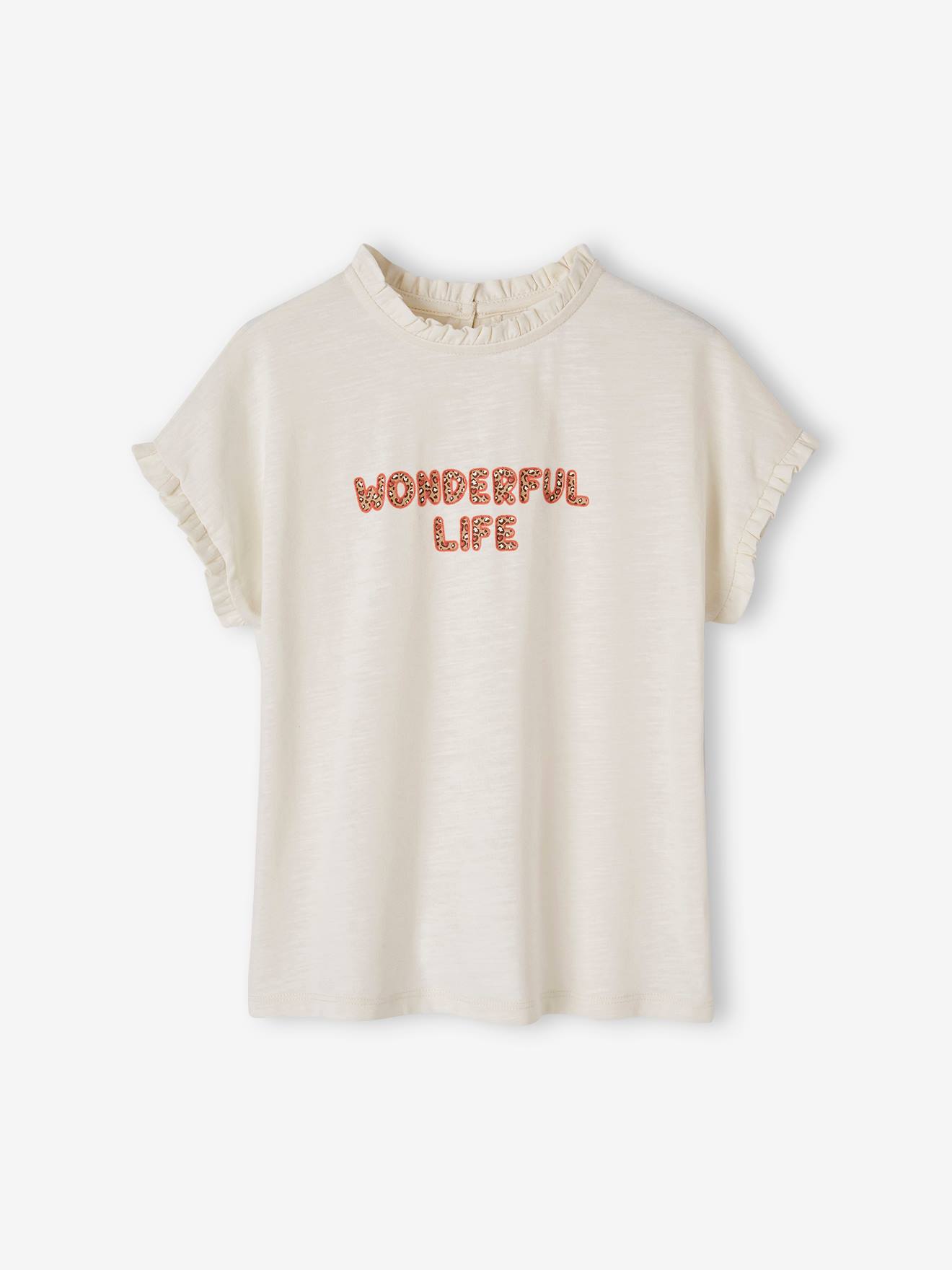 Vertbaudet Mädchen T-Shirt mit Leopardenmotiv Oeko-Tex - vanille