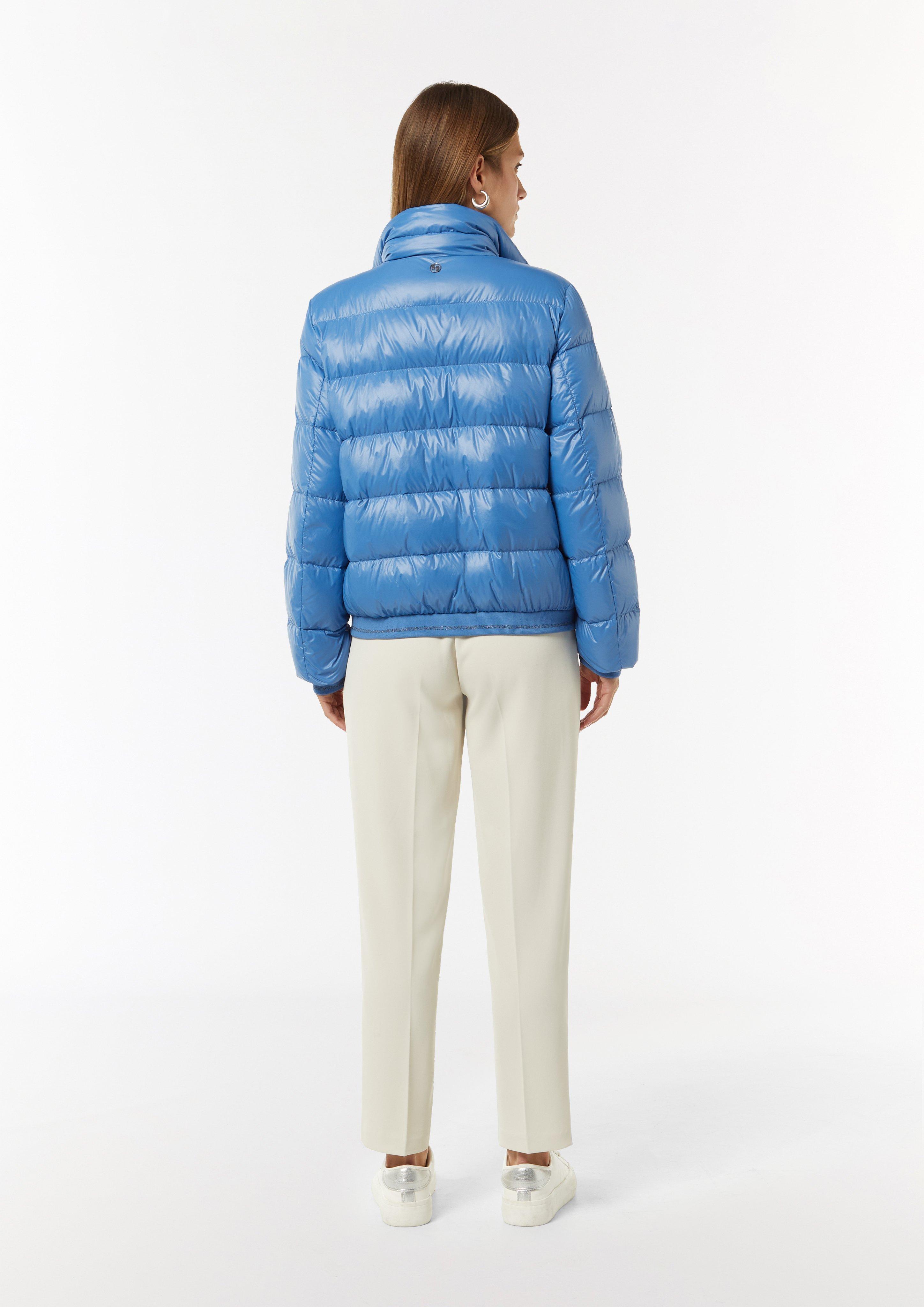 Pufferjacke mit Stehkragen und Rippbündchen - royalblau