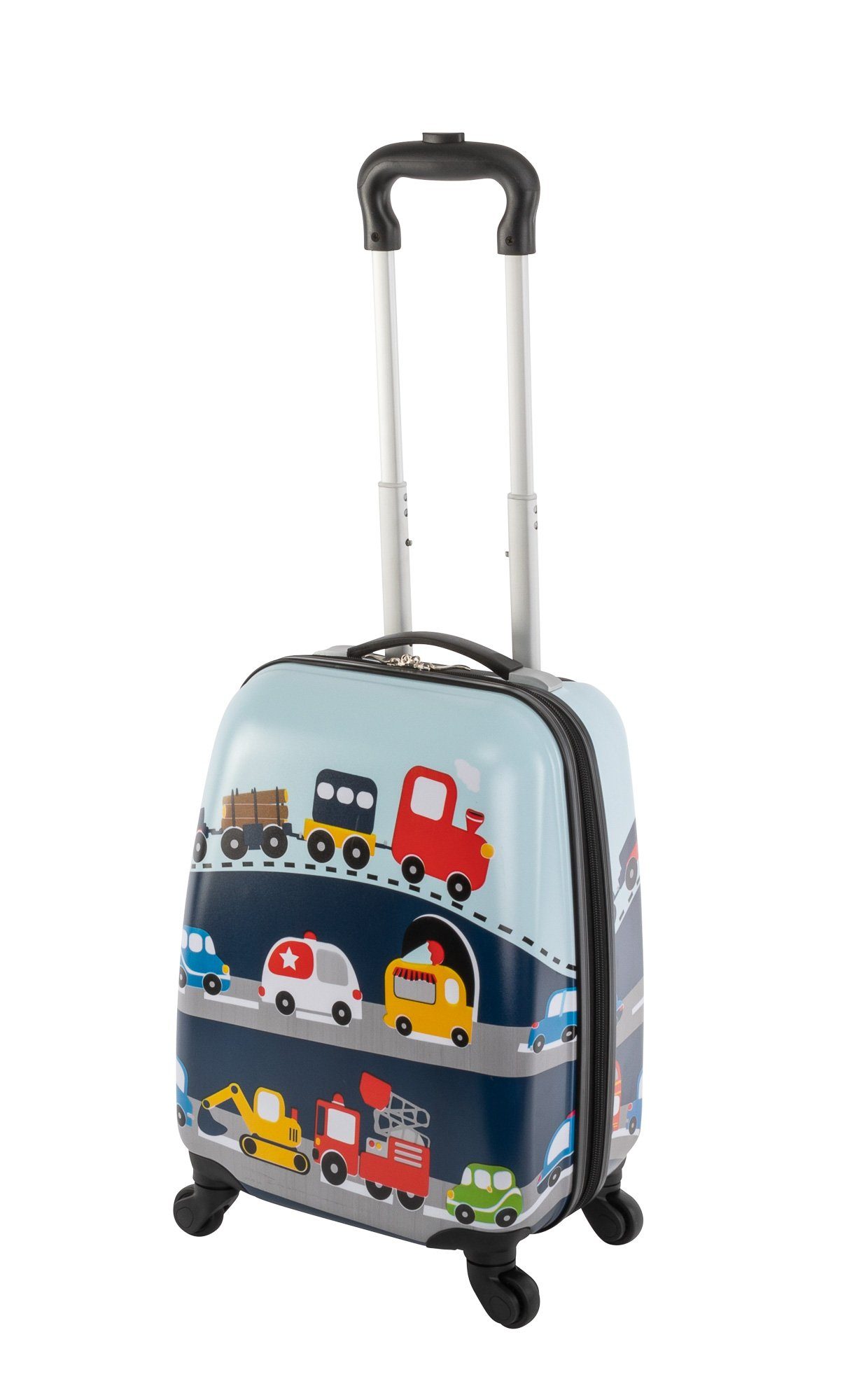 Travelhouse Kinderkoffer Happy Children - Bordkoffer Kabinenkoffer 27L, 4 Rollen, Glänzende Polycarbonat Oberfläche