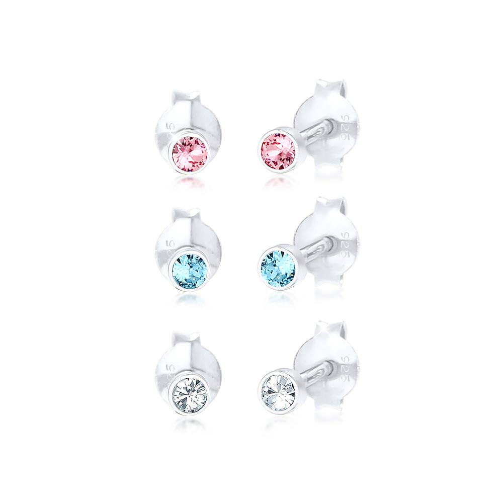 Elli Elli Boucles d'Oreilles Enfants de Base Bleu-Rose Coloré avec Cristaux en Argent  Boucles d'oreilles