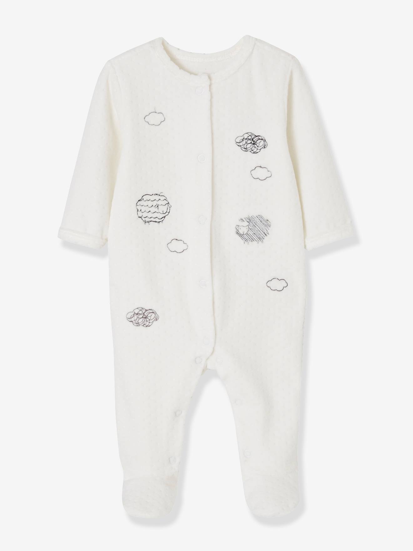Lot de 2 pyjamas bébé en velours ouverture naissance nuage lot ivoire