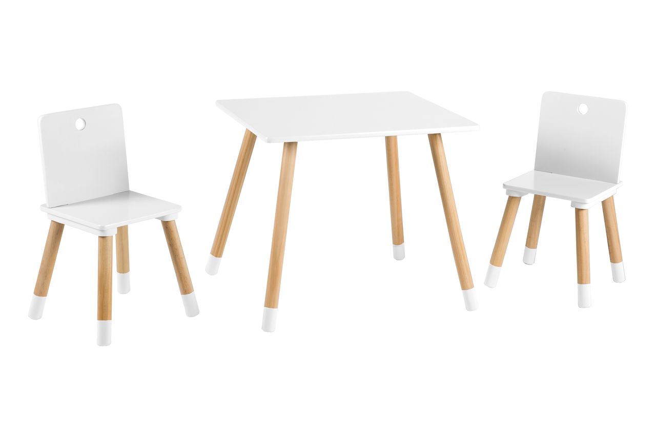 Roba Kinder Sitzgruppe, Kindermöbel Set aus 2 Kinderstühlen & 1 Tisch, Holz, weiß lackiert