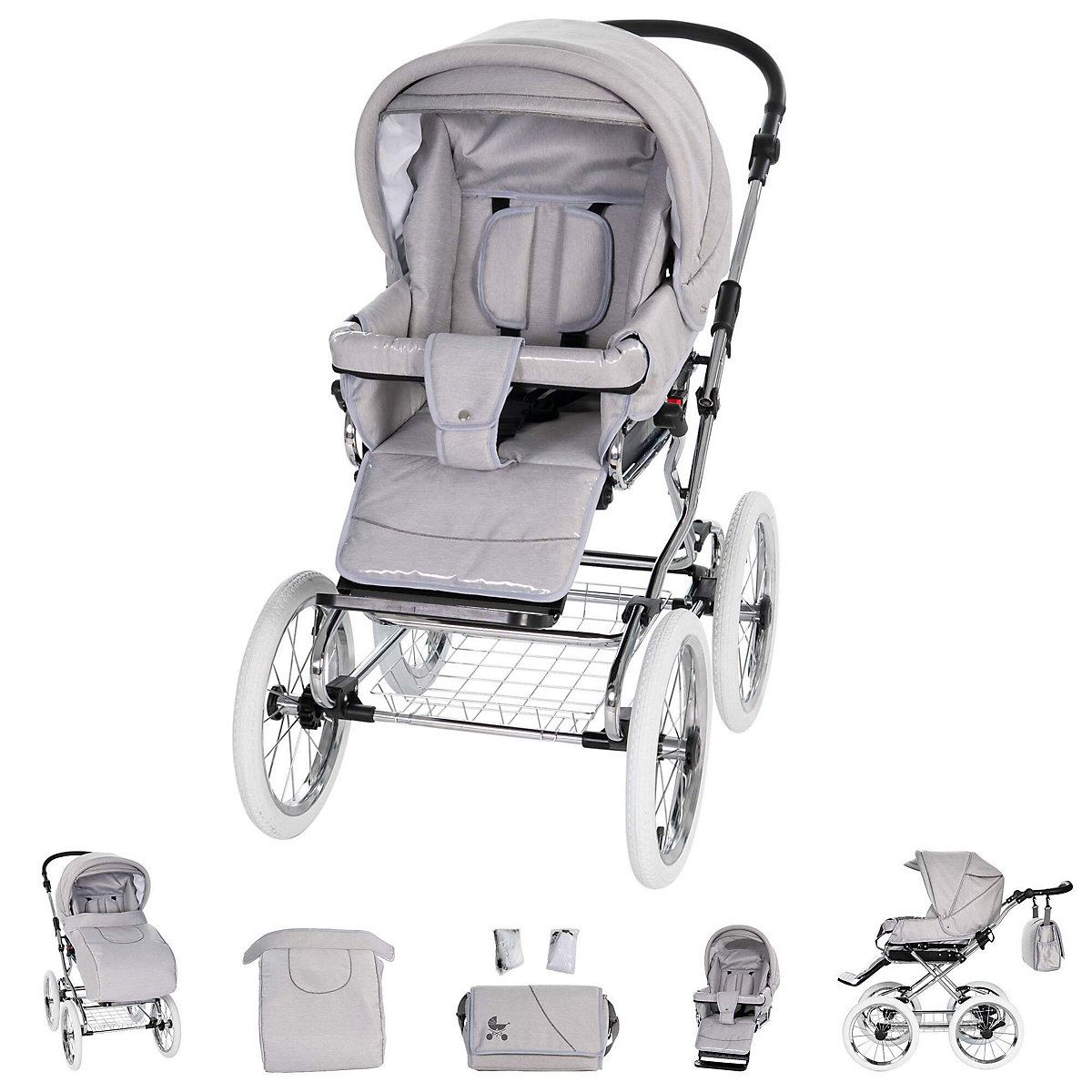 München | 3 in 1 Kombi Kinderwagen Komplettset | Nostalgie Kinderwagen Kombikinderwagen