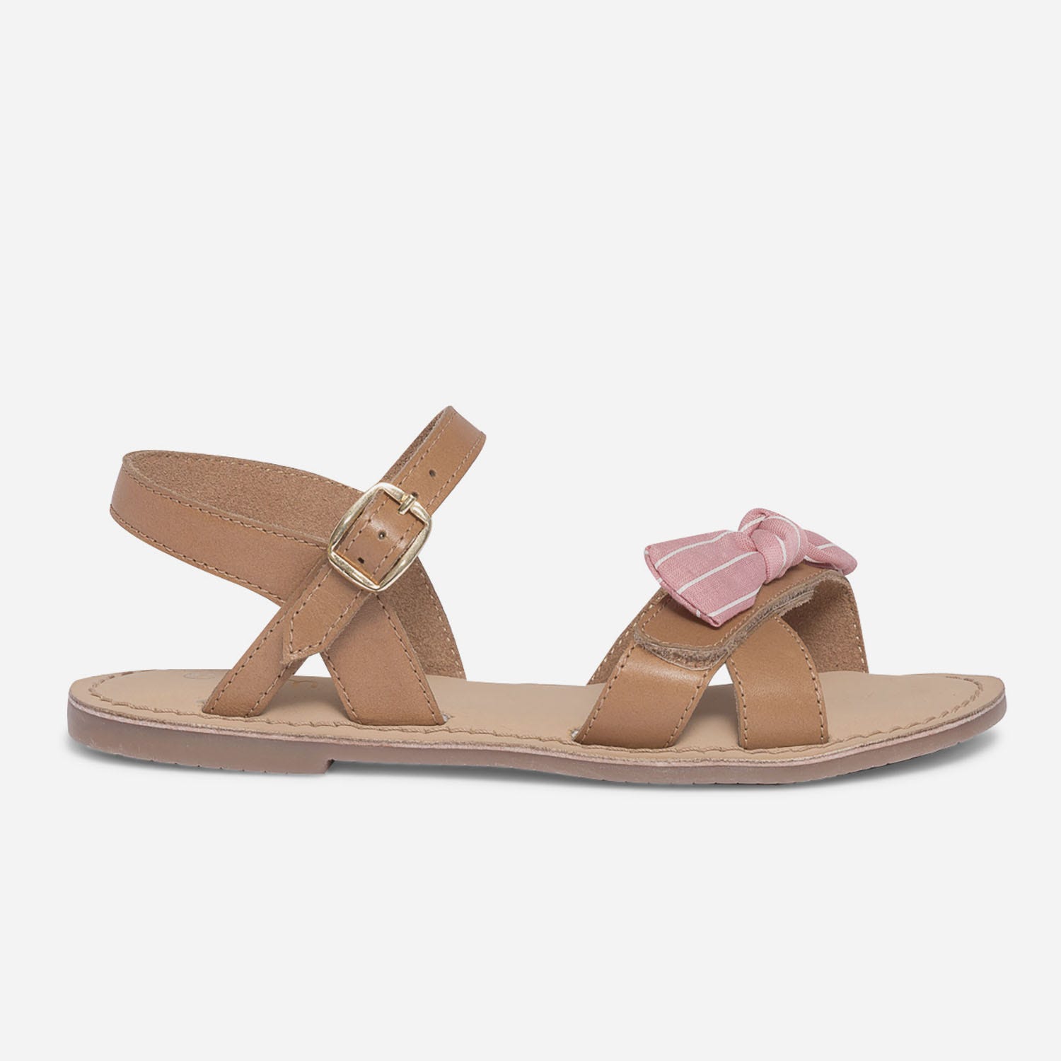 Sandale beige en cuir avec nœuds amovibles