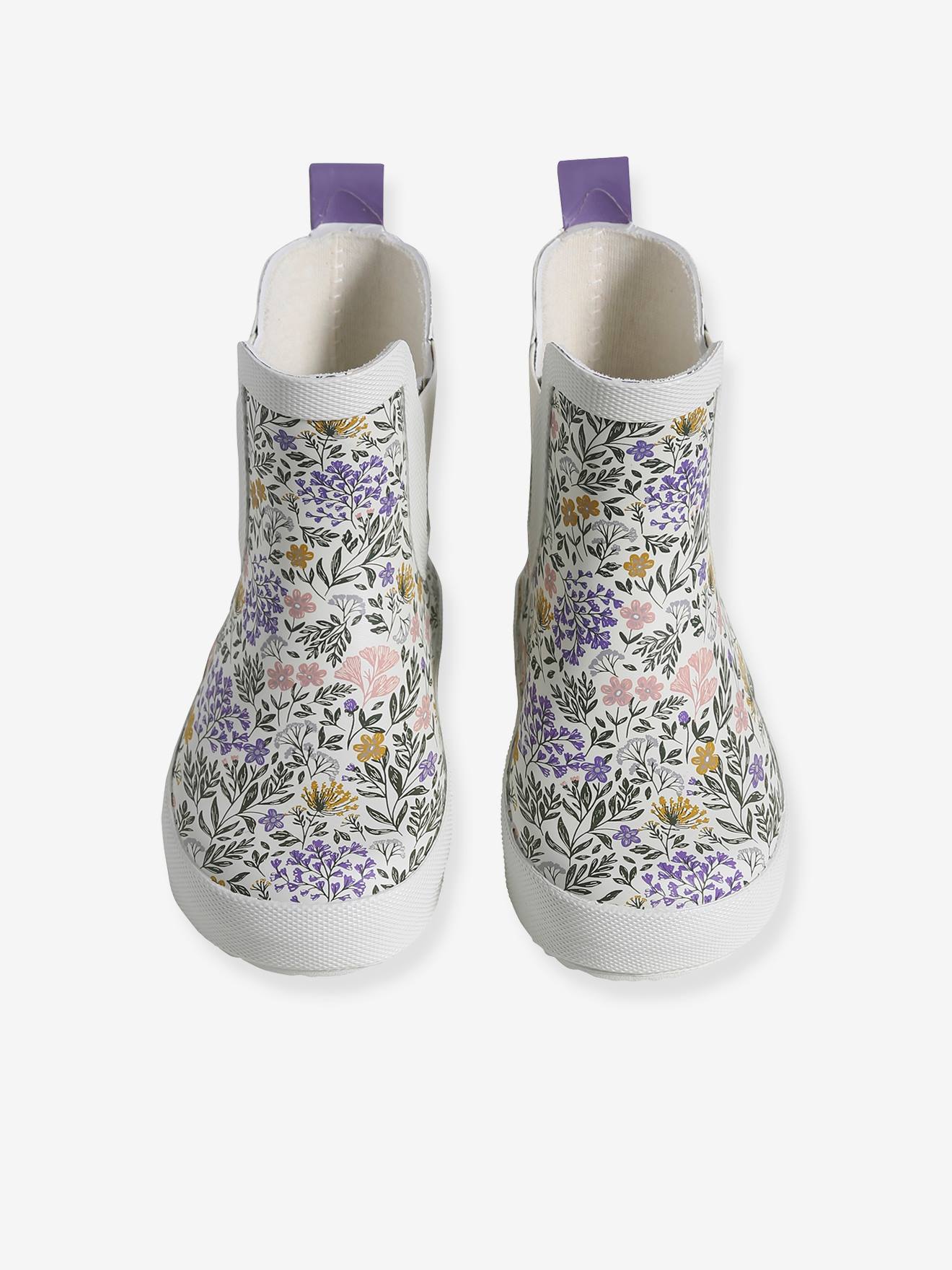 Vertbaudet Kinder Gummistiefel mit Blumen - weiß bedruckt