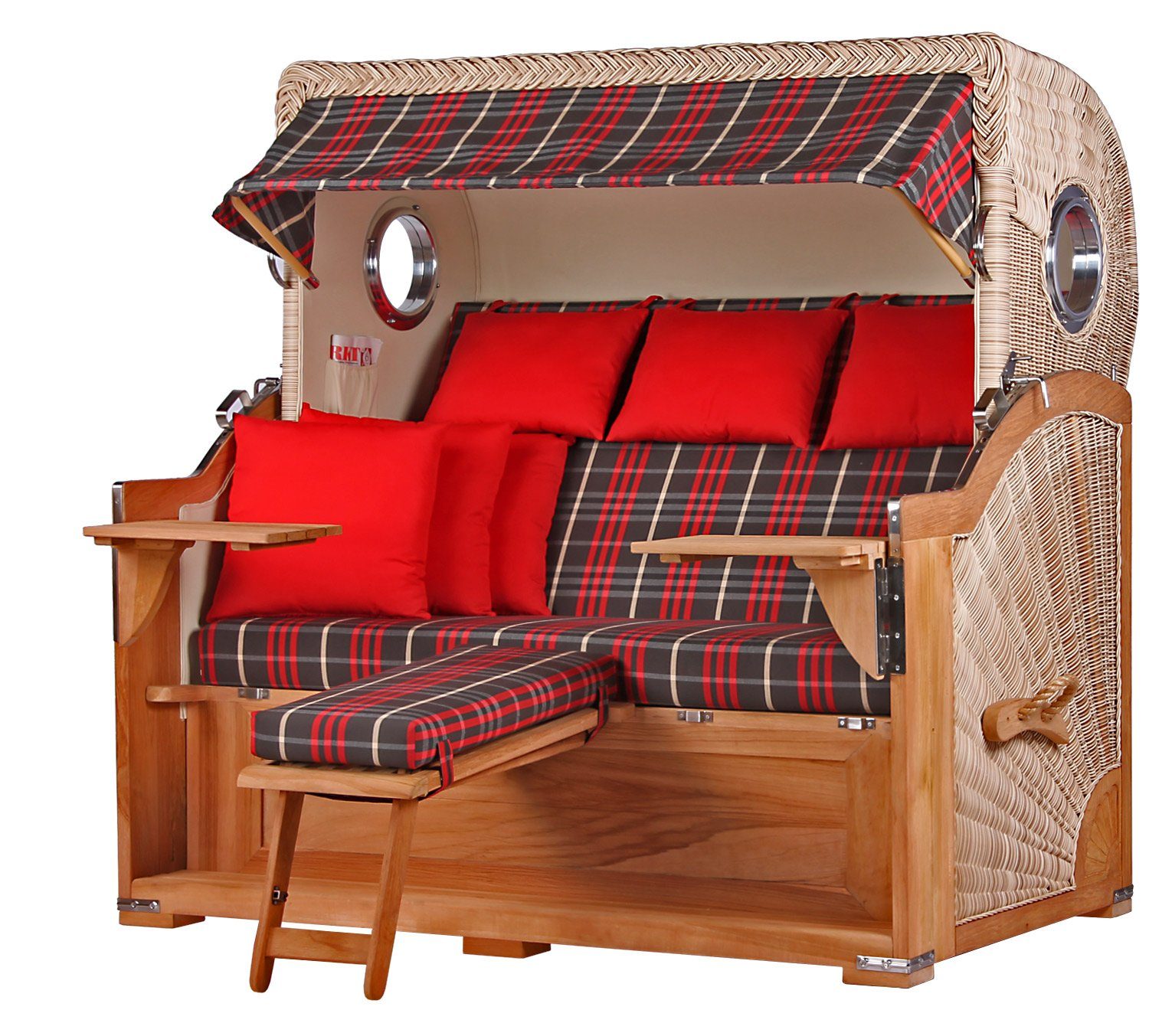 bene living Strandkorb Königssee 3-Sitzer Teak - PE shell - Modell 529, BxTxH: 170x95x170 cm, Volllieger ca. 175 Grad, Ostsee-Strandkorb, inkl. Liftersystem und Bullaugen