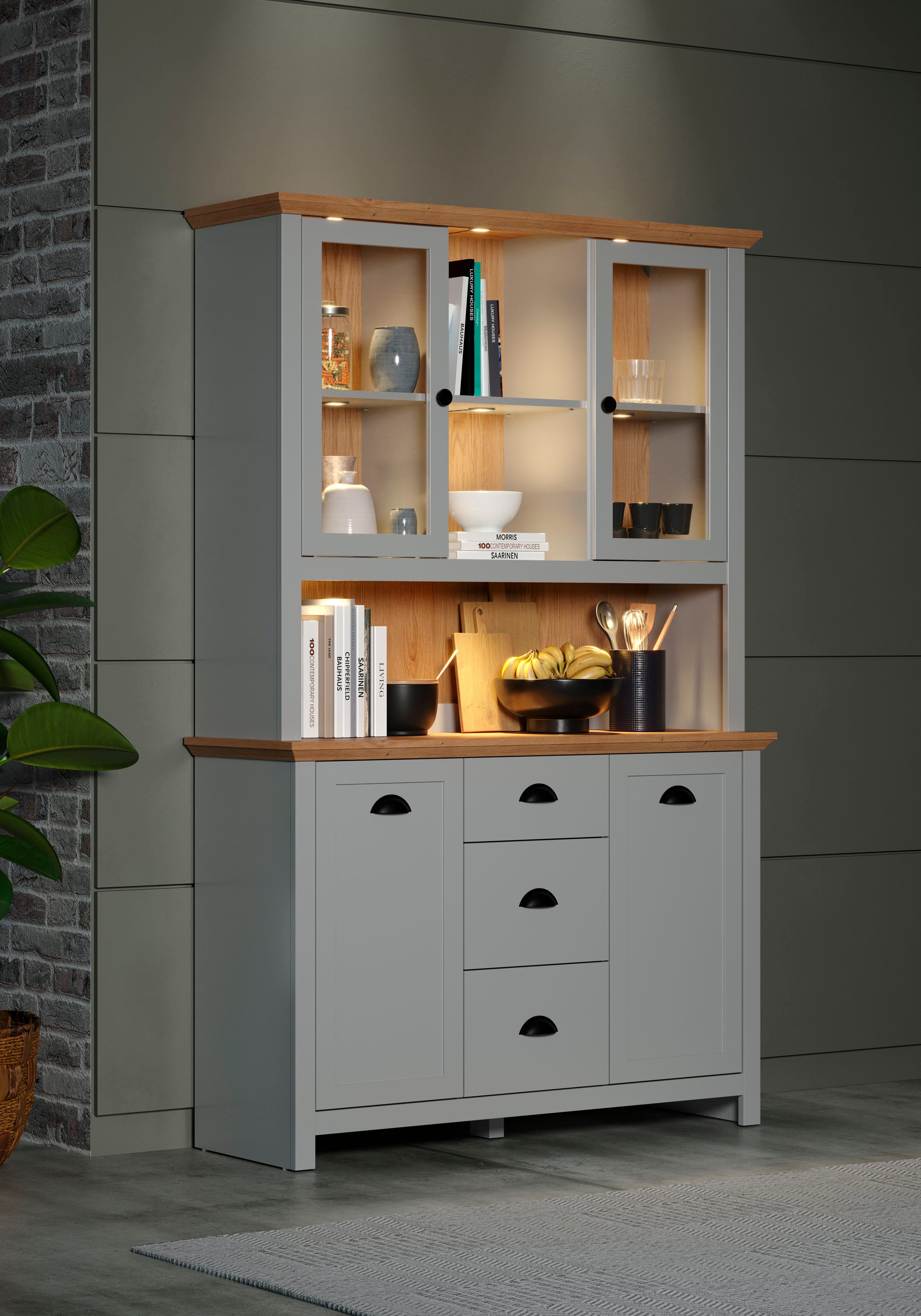 Home affaire Buffet Herzwill Artisan Eiche NB und hellgrau, matt, im Landhaus-Look