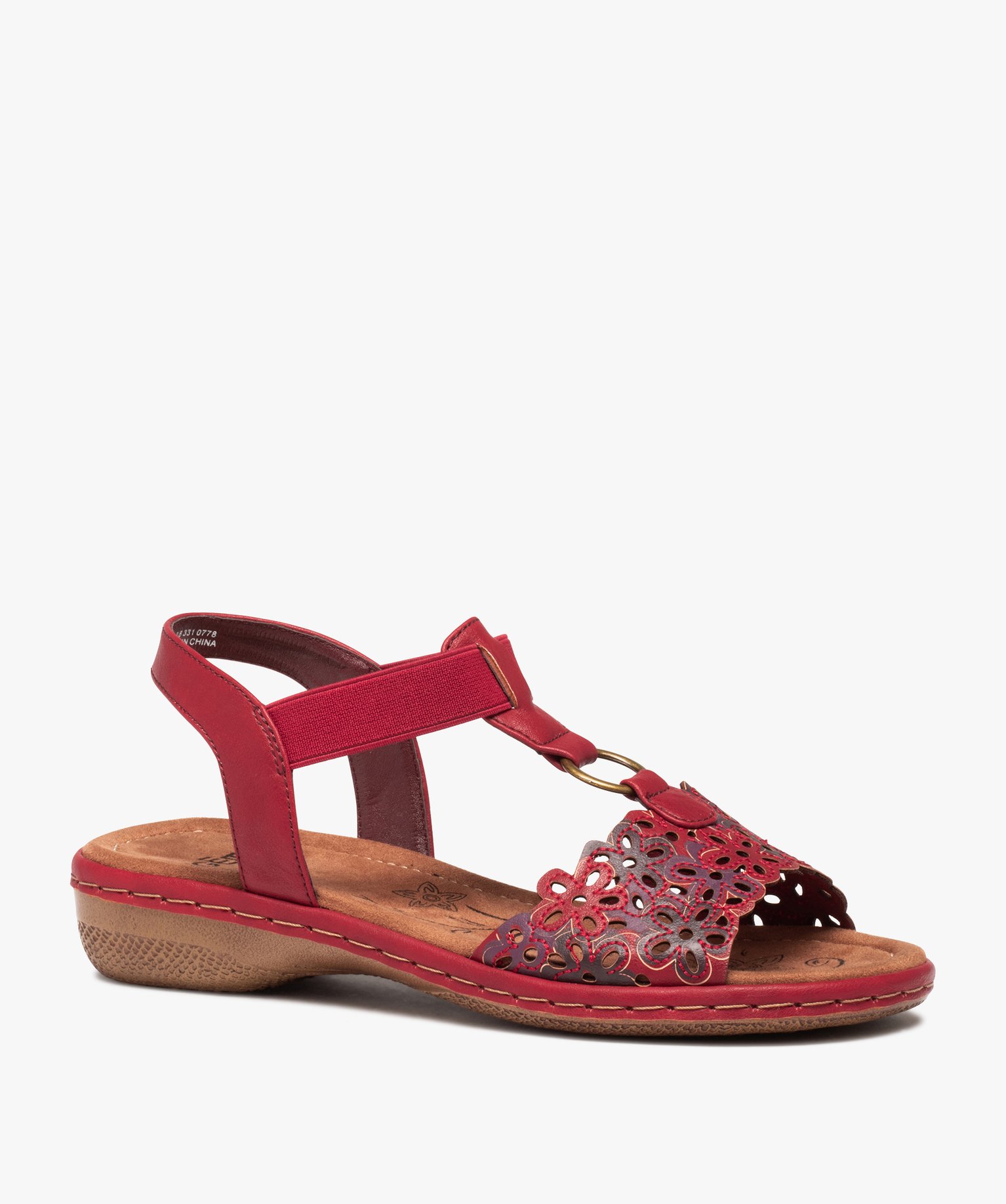Sandales femme confort à enfiler avec bride fantaisie à fl... rouge fonce | GEMO