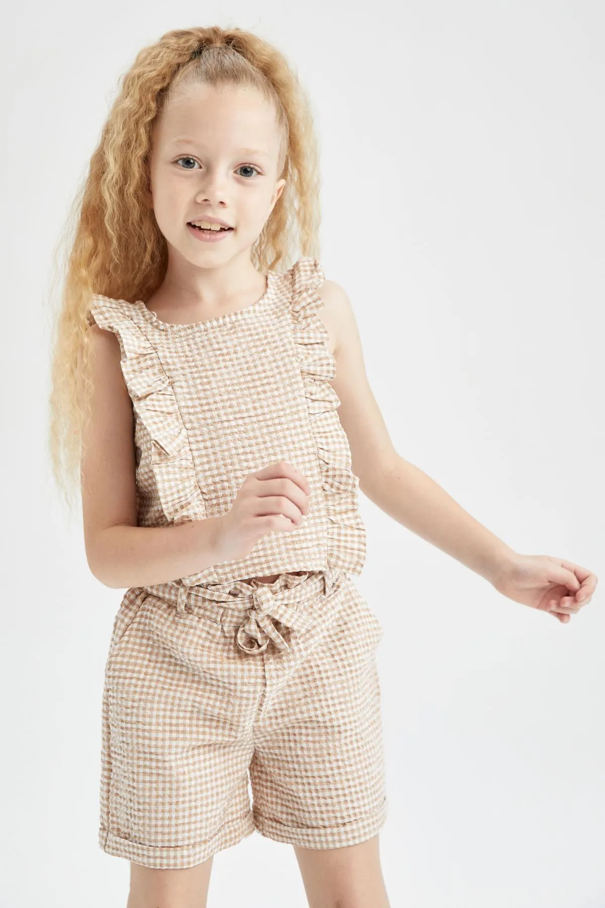 DeFacto  Ärmellose Gingham-Bluse mit Rundhalsausschnitt für Mädchen