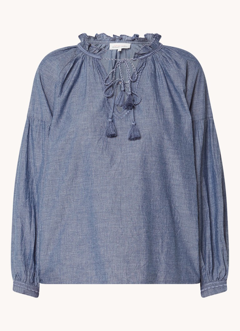 Gerard Darel Adele chambray tunic with bow collar