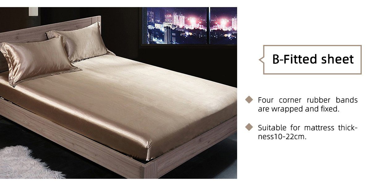 Bettdecke, Kopfkissen + Topper, Satin Seide Bedding 4 teilig Bettwäsche Set Bettbezug Atmungsaktiv, DEBAIJIA