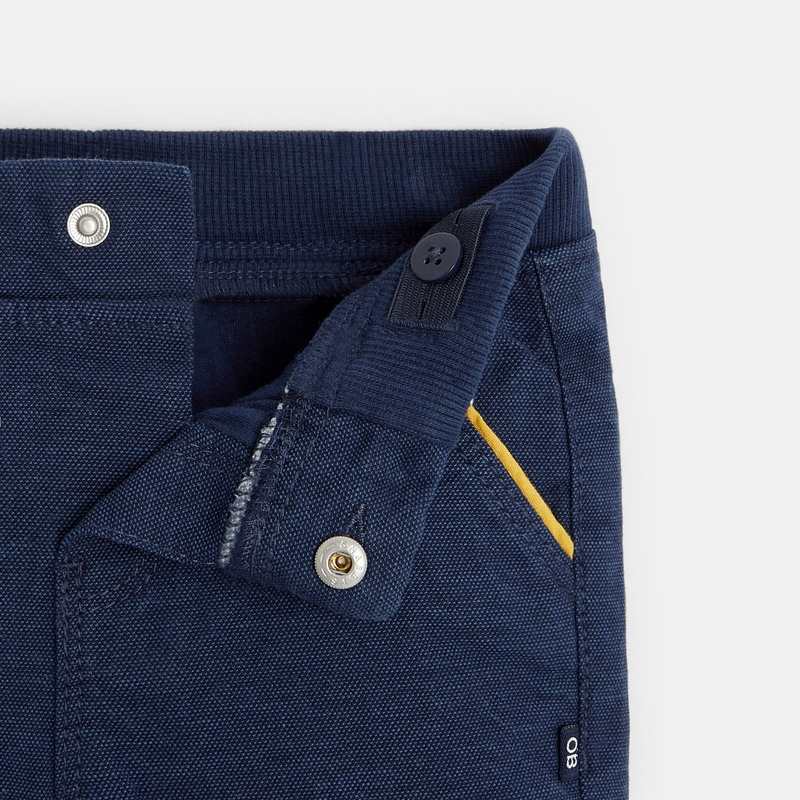 Pantalon toile uni à taille élastiquée bleu bébé garçon