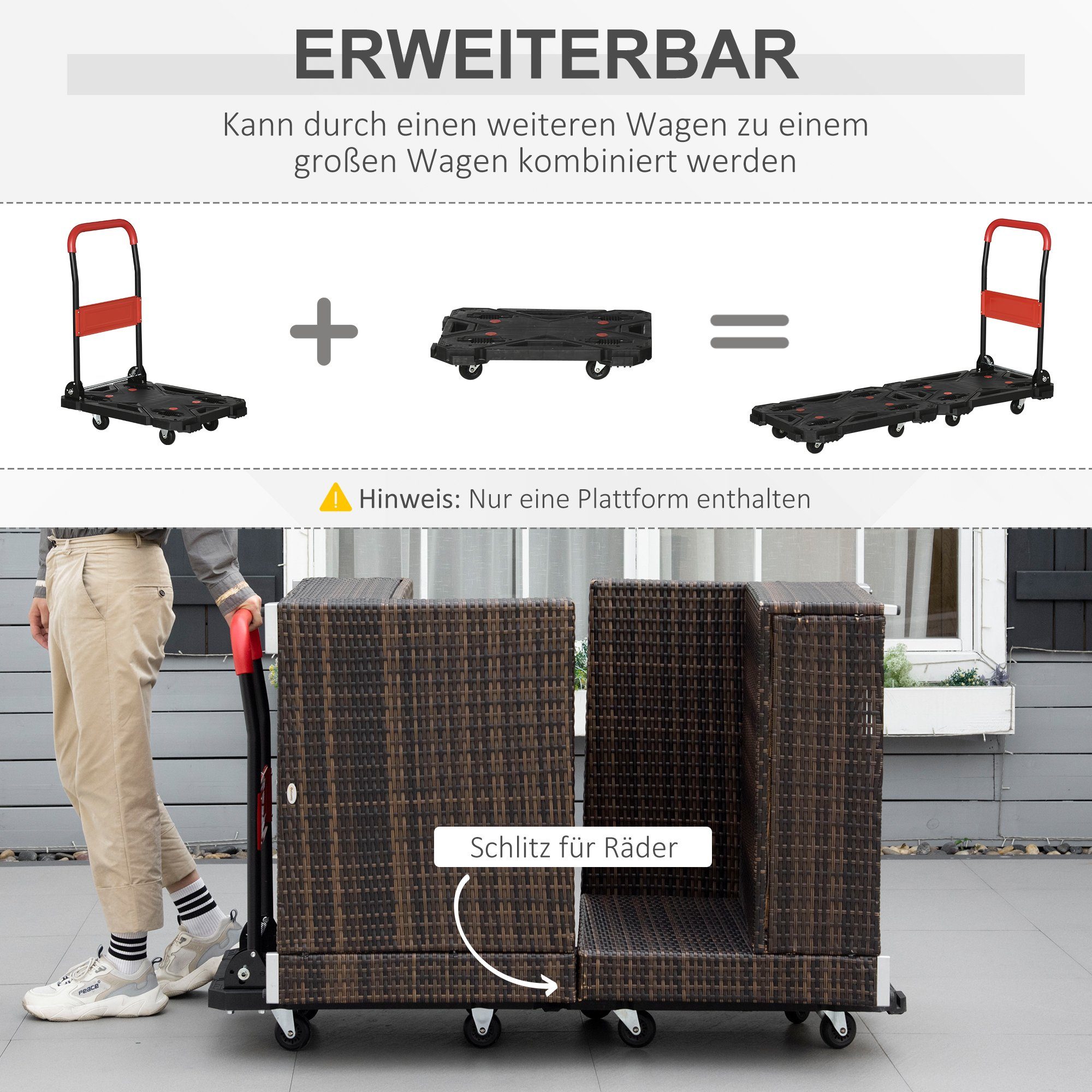 Durhand Sackkarre Transportwagen, 150 kg belastbar, 70 cm x 52,5 cm x 90 cm, (Set, 1-St., 1 x Plattformwagen), faltbar