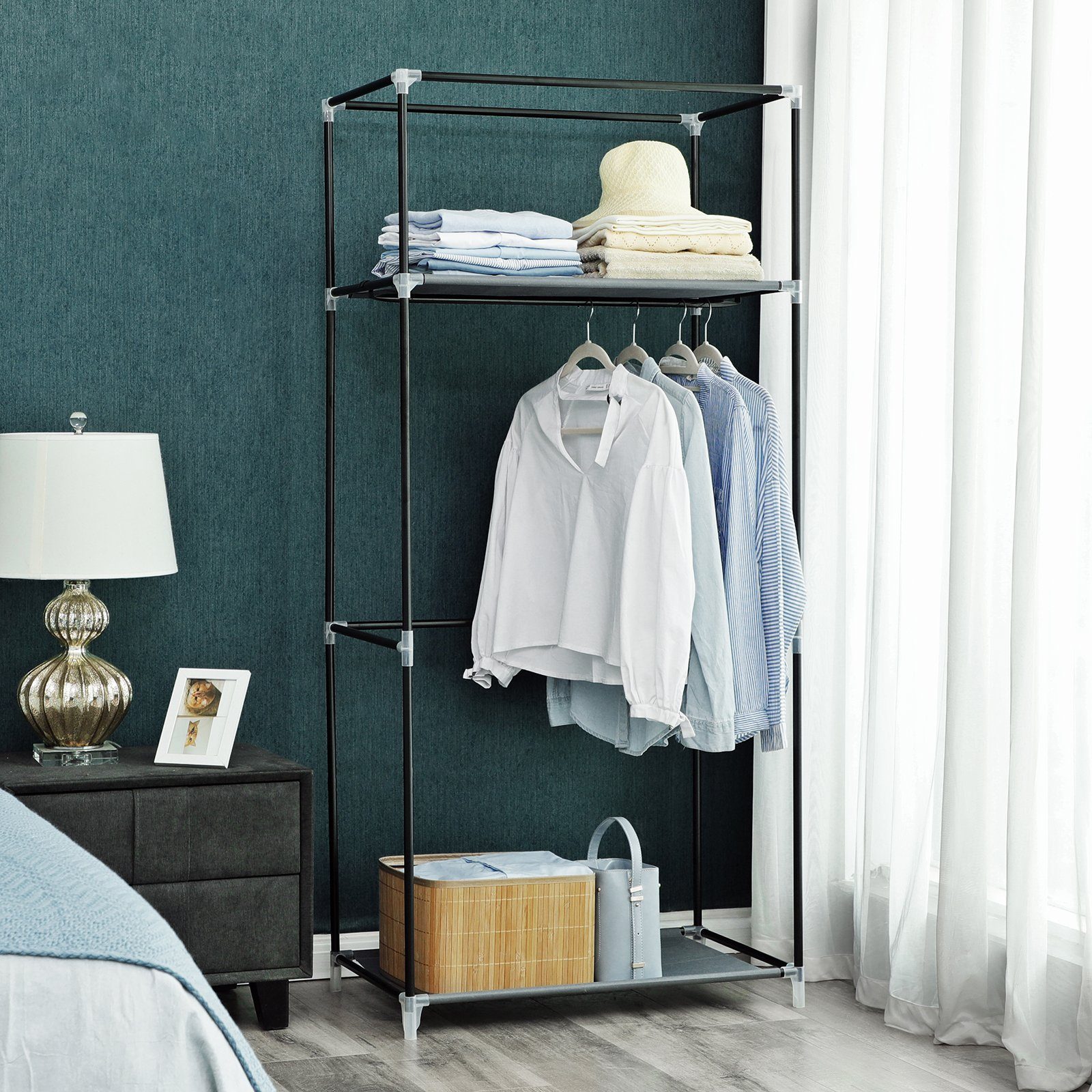 SONGMICS Stoffschrank Faltschrank mit Kleiderstange, 75 x 45 x 160 cm
